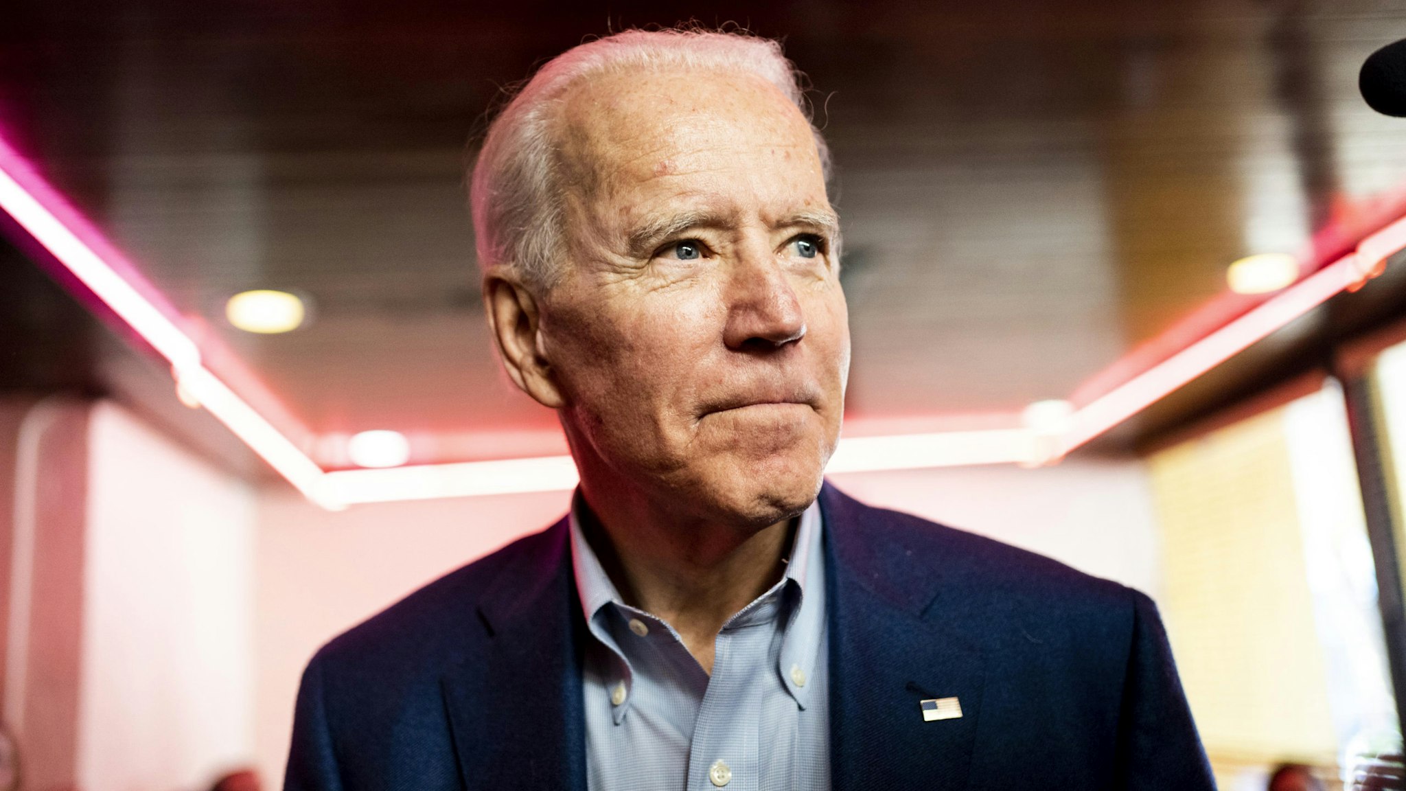 LOS ANGELES, CALIFORNIA - MARCH 3, 2020: Democratic Presidential candidate former Vice President Joe Biden meets California voters at the famous Roscoe's House of Chicken and Waffles in Los Angeles, California on Tuesday March 3, 2020.