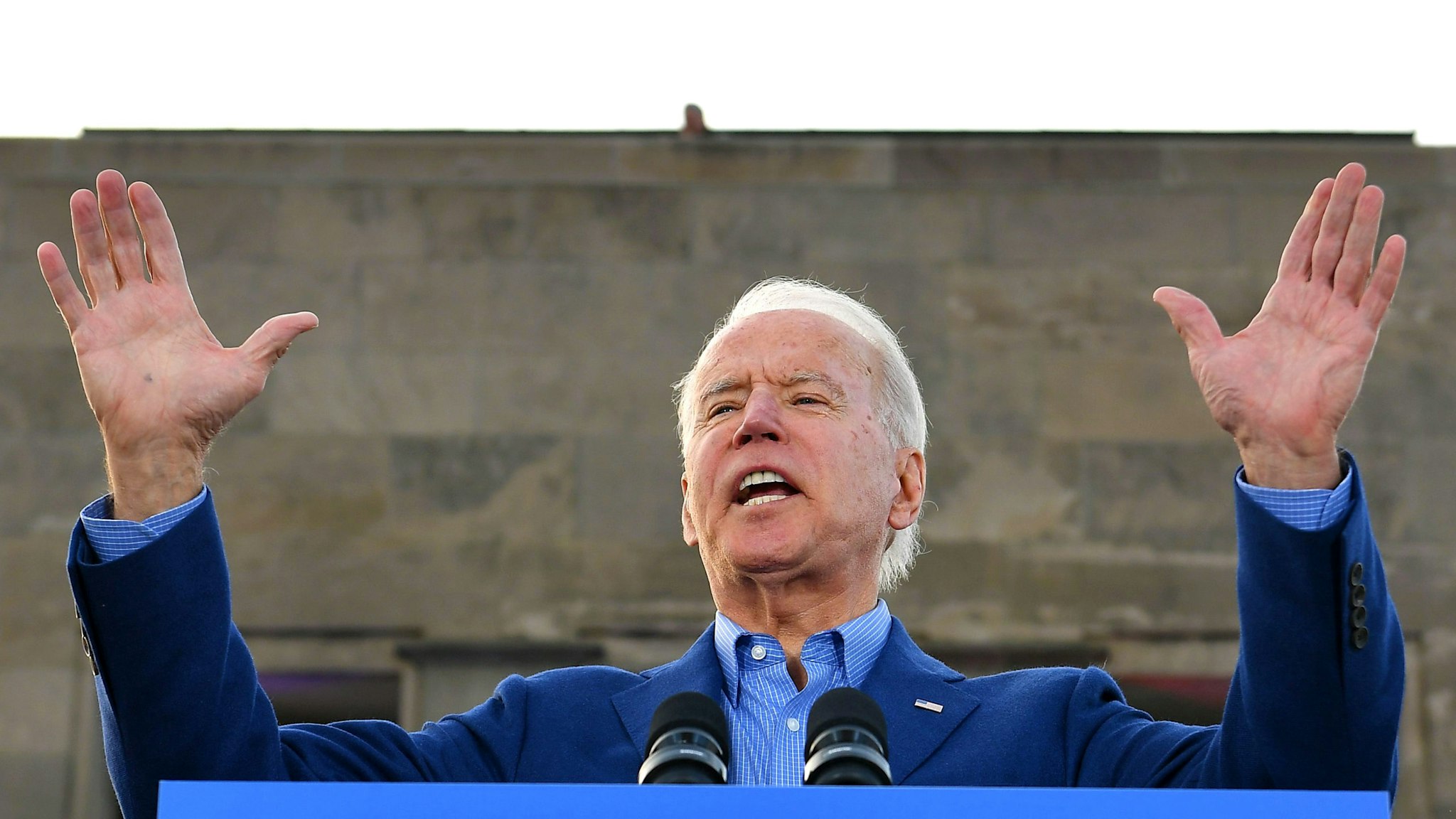 Democratic presidential candidate former Vice President Joe Biden speaks during a campaign rally at the WWI Museum and Memorial in Kansas City, Missouri on March 7, 2020.