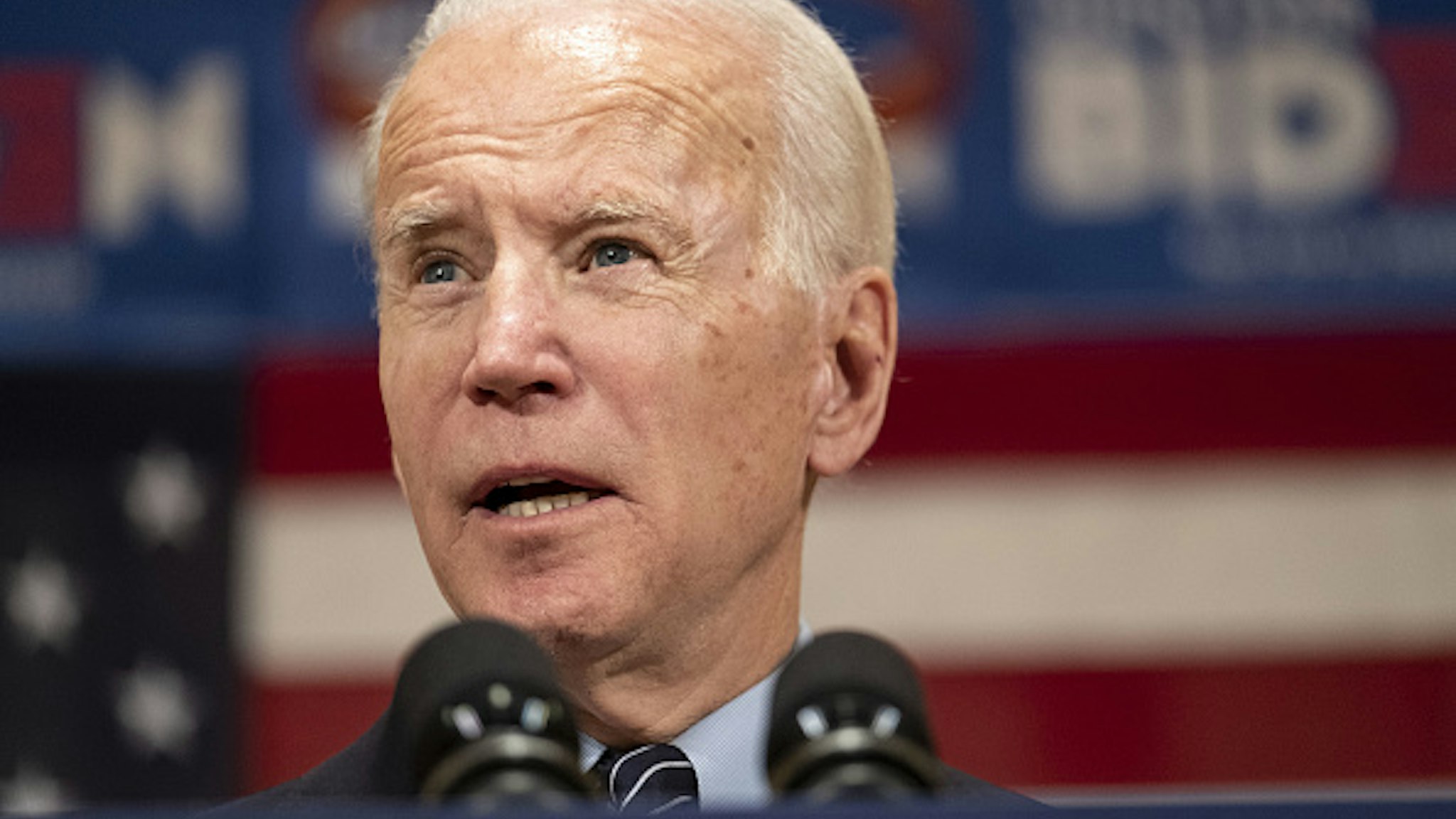Former Vice President Joe Biden, 2020 Democratic presidential candidate, speaks during a campaign event in Columbus, Ohio, U.S., on Tuesday, March 10, 2020. Bernie Sanders and Biden have canceled planned rallies in Cleveland, Ohio Tuesday amid concerns about coronavirus spreading at public events and suggested the campaigns might suspend large gatherings.