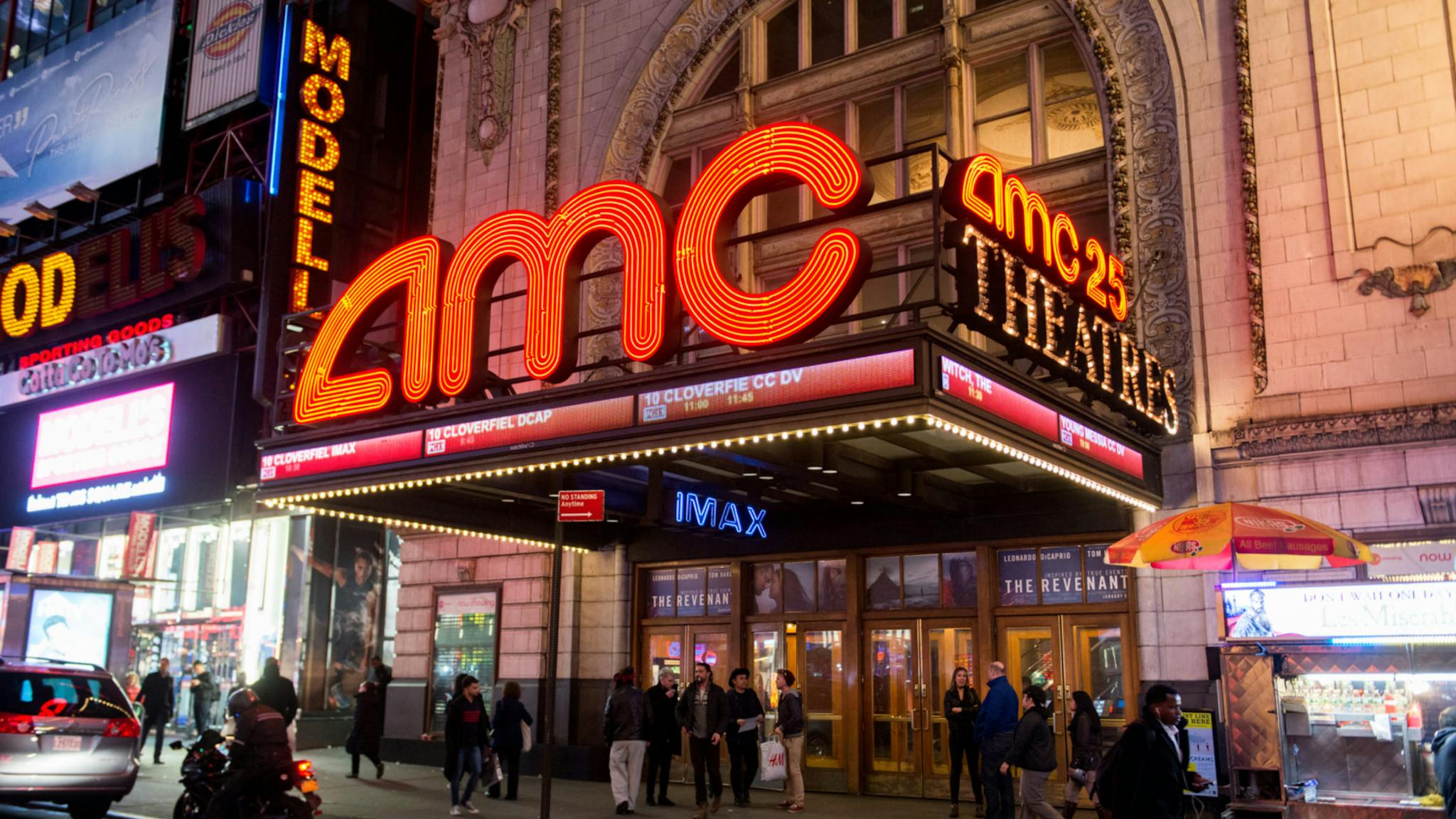 AMC theater General view of atmosphere outside the AMC Empire 25 theater on March 15, 2016 in New York City.
