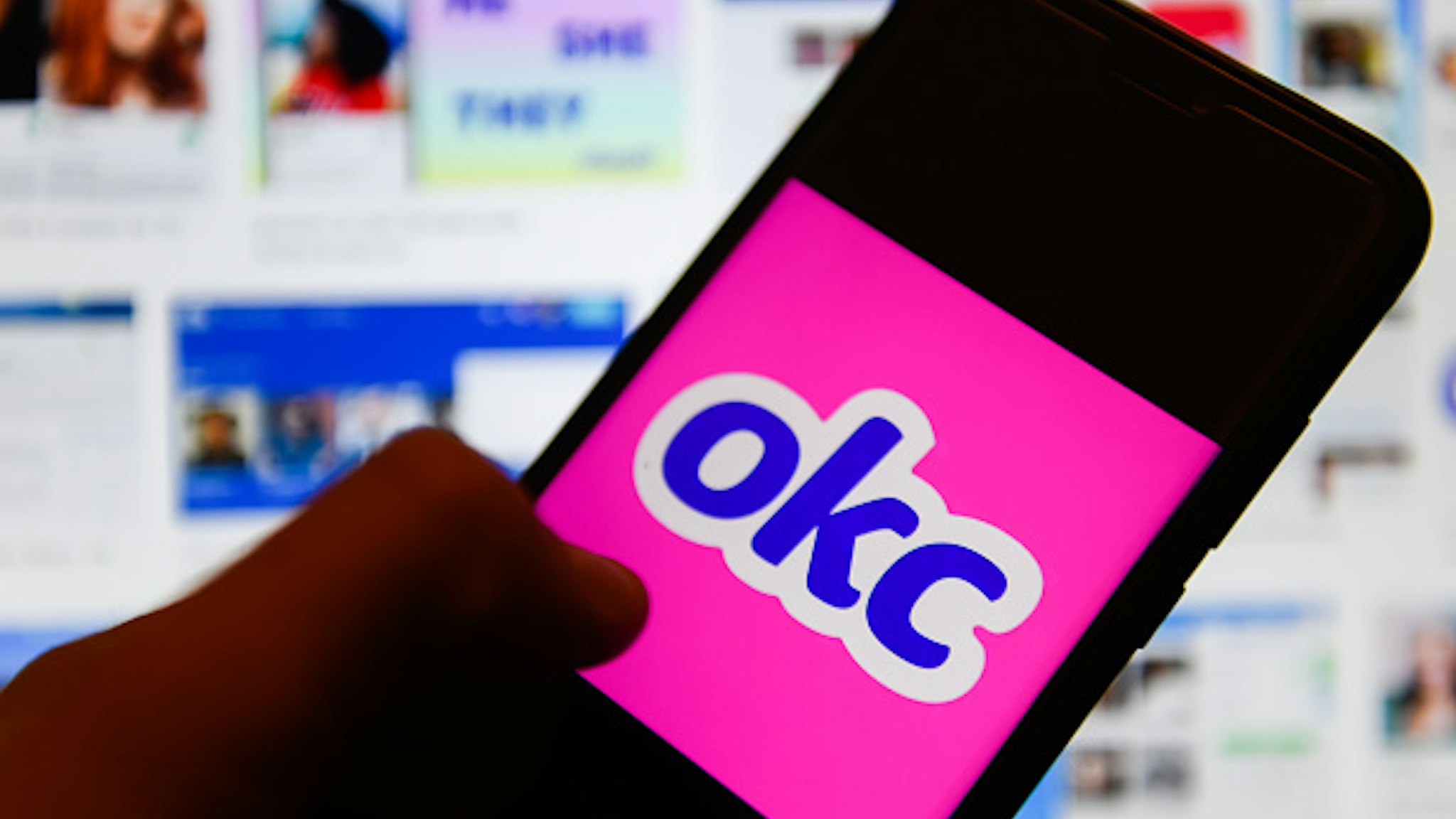 POLAND - 2020/01/06: In this photo illustration an OkCupid logo seen displayed on a smartphone.