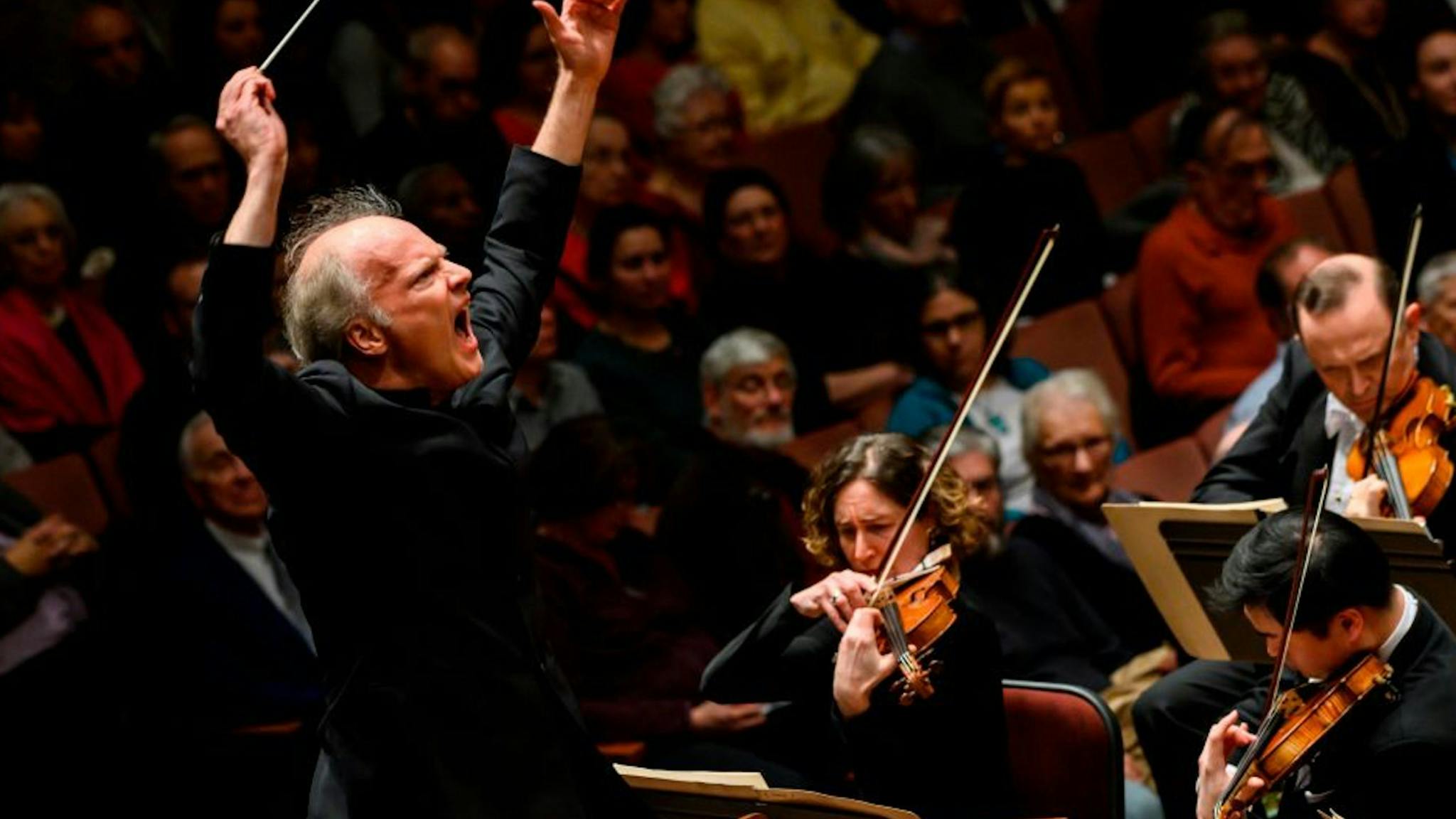 US-ENTERTAINMENT-ITALY-MUSIC-NOSEDA Italian conductor Gianandrea Noseda conducts the National Symphony Orchestra (NSO) during a concert at the John F. Kennedy Center for the Performing Arts in Washington DC, on February 14, 2019.