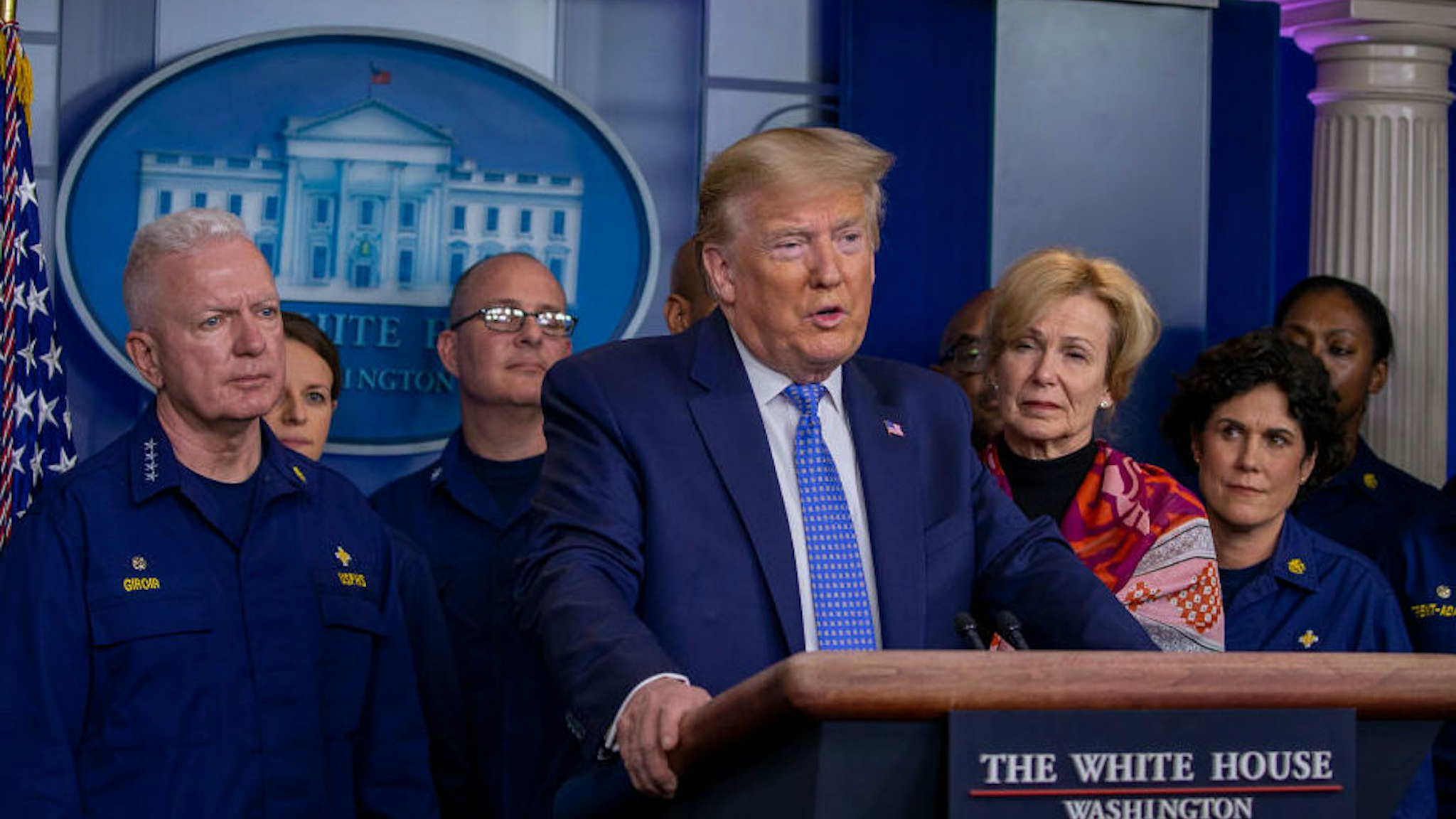 U.S. President Donald Trump speaks to the media in the press briefing room at the White House on March 15, 2020 in Washington, DC. The United States has surpassed 3,000 confirmed cases of the coronavirus, and the death toll climbed to at least 61, with 25 of the deaths associated with the Life Care Center in Kirkland, Washington. (Photo by Tasos Katopodis/Getty Images)