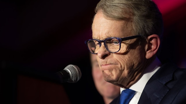 Republican Gubernatorial-elect Ohio Attorney General Mike DeWine gives his victory speech after winning the Ohio gubernatorial race at the Ohio Republican Party's election night party at the Sheraton Capitol Square on November 6, 2018 in Columbus, Ohio.