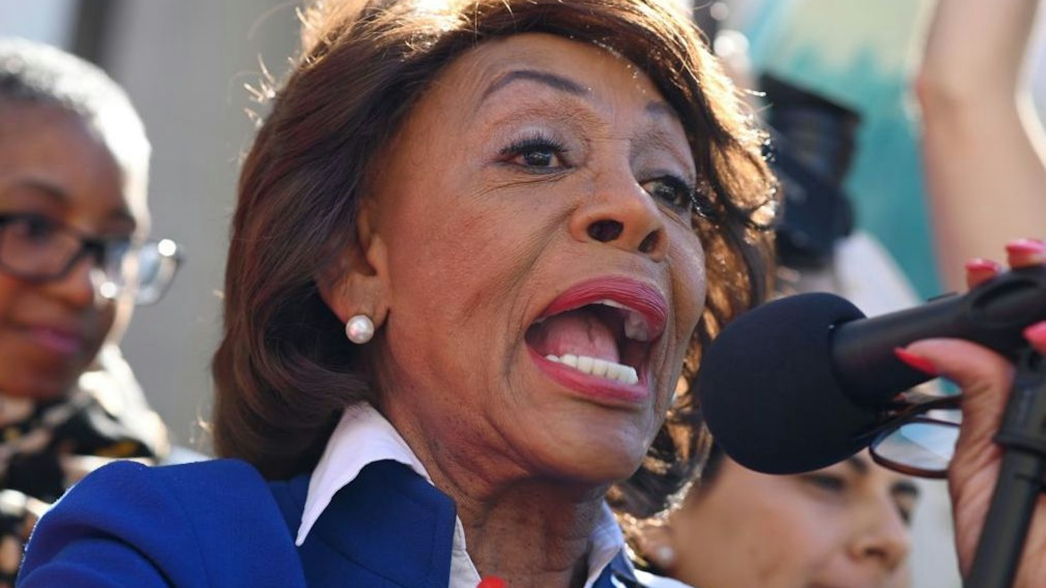 U.S. Rep. Maxine Waters (D-Calif.) speaks at a protest against U.S. President Donald Trump's National Emergency declaration, February 18, 2019, outside City Hall in Los Angeles, California.