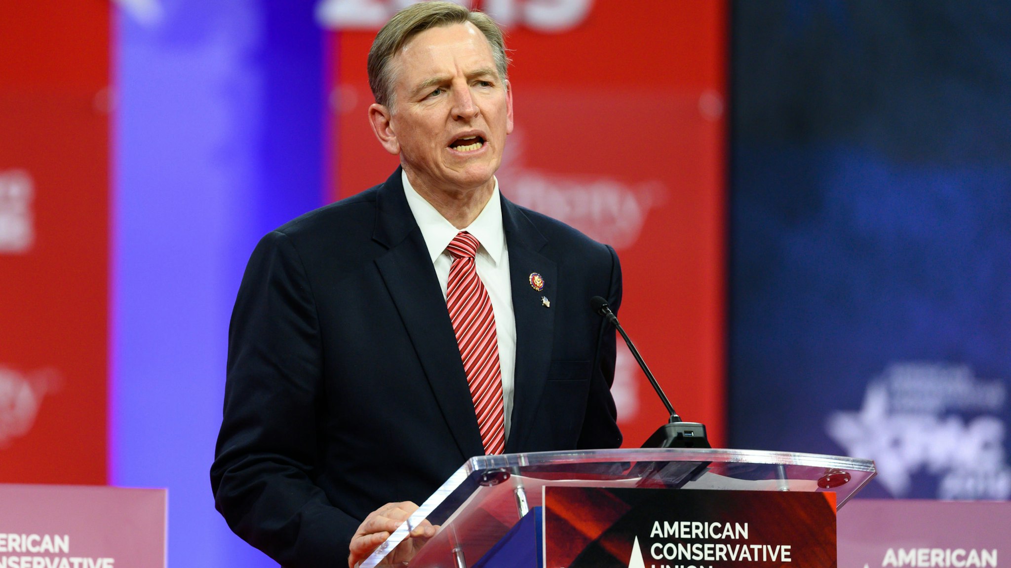 OXON HILL, MD, UNITED STATES - 2019/02/28: U.S. Representative Paul Gosar (R-AZ) seen speaking during the American Conservative Union's Conservative Political Action Conference (CPAC) at the Gaylord National Resort & Convention Center in Oxon Hill, MD. (Photo by Michael Brochstein/SOPA Images/LightRocket via Getty Images)