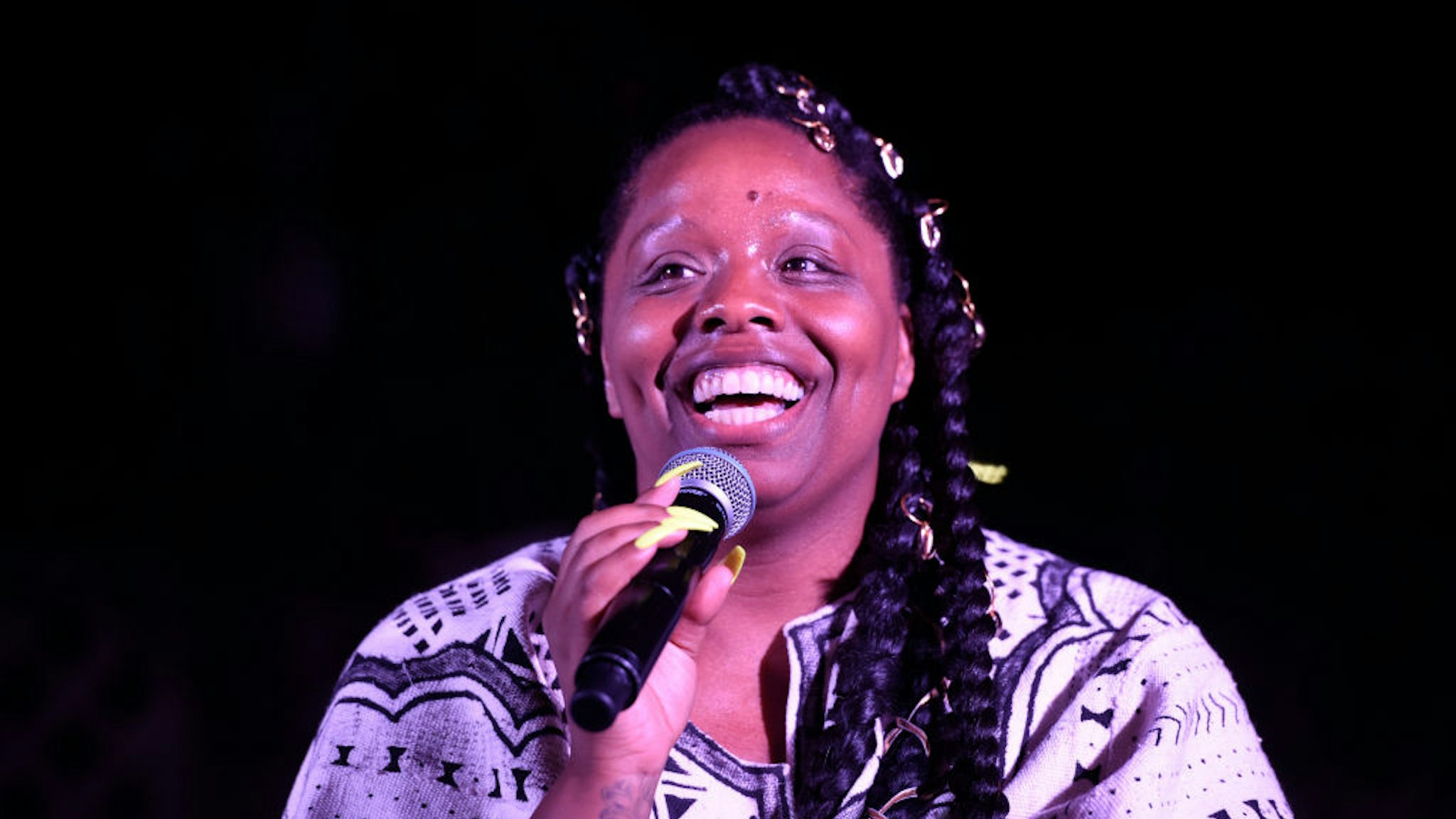 Patrisse Cullors speaks at her Thesis Solo Show on April 18, 2019 in Los Angeles, California.