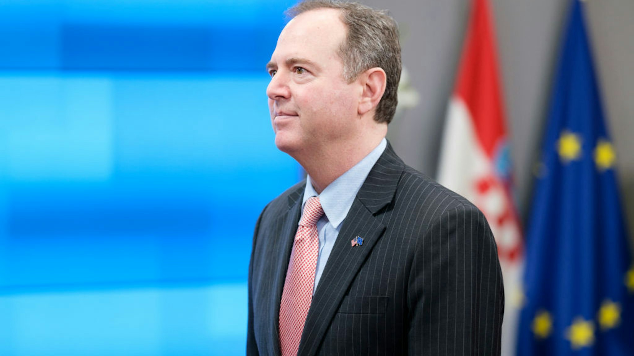 Chair of the House Intelligence Committee Adam Bennett Schiff is leaving after a meeting with the President of the European Council (Unseen) in the Europa Building, the EU Council headquarters on February 17, 2020 in Brussels, Belgium.