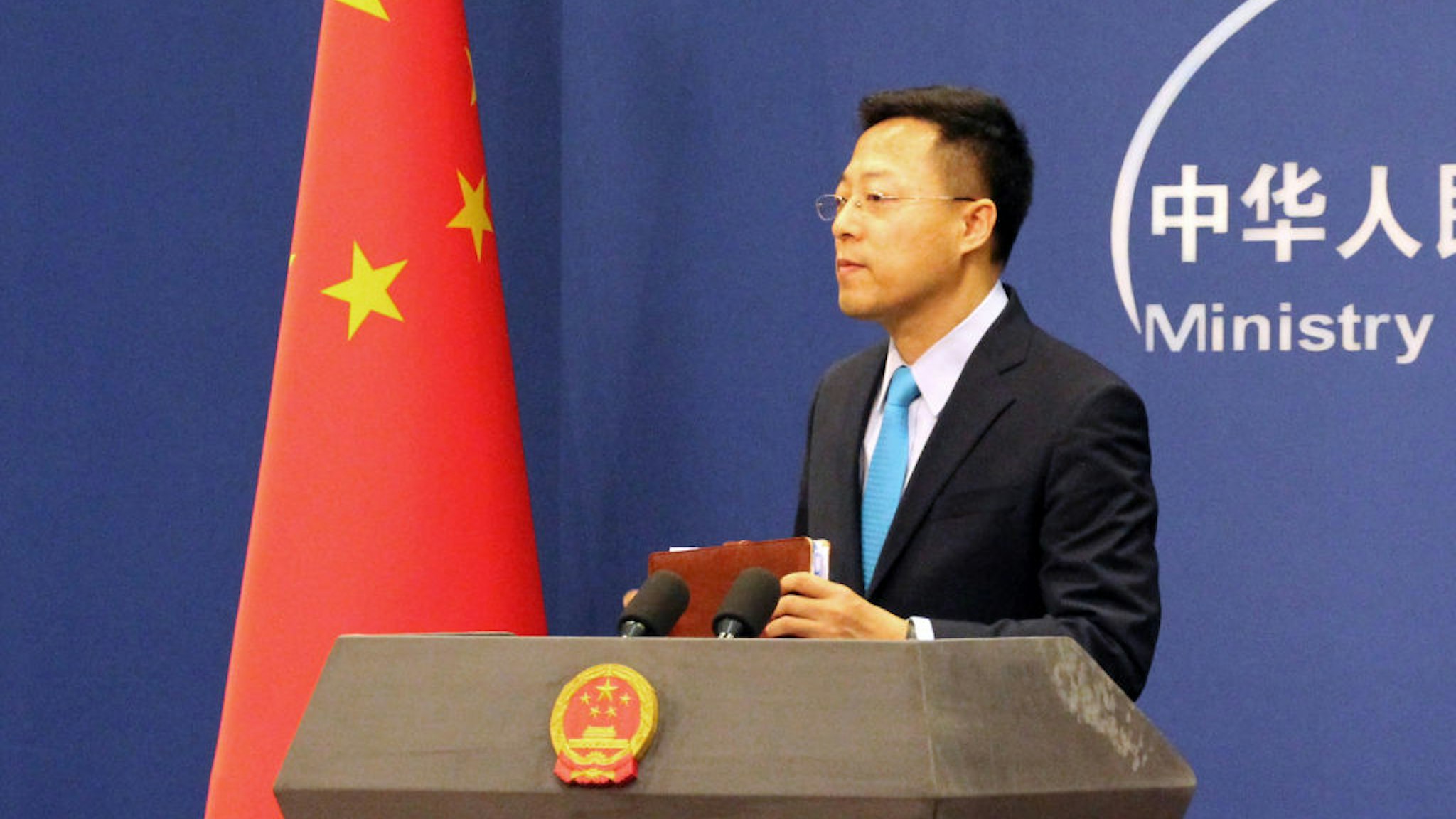 Chinese Foreign Ministry Spokesman Zhao Lijian during his first regular press briefing at the Chinese Foreign Ministry; on February 3-21, the Ministry's regular briefings were held online amid the COVID-19 coronavirus outbreak.