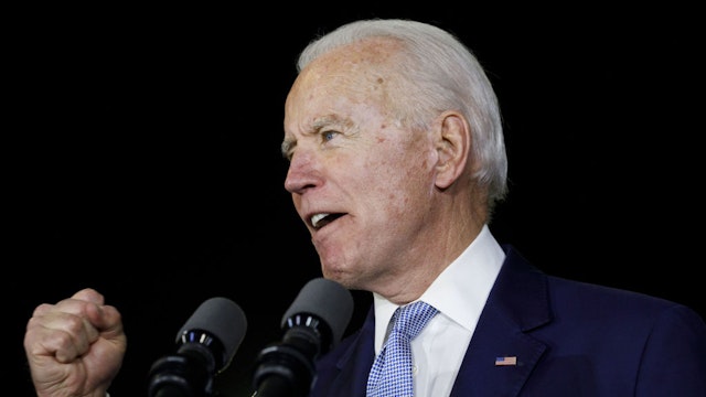 Former Vice President Joe Biden, 2020 Democratic presidential candidate, speaks during a primary night rally in the Baldwin Hills neighborhood of Los Angeles, California, U.S., on Tuesday, March 3, 2020.