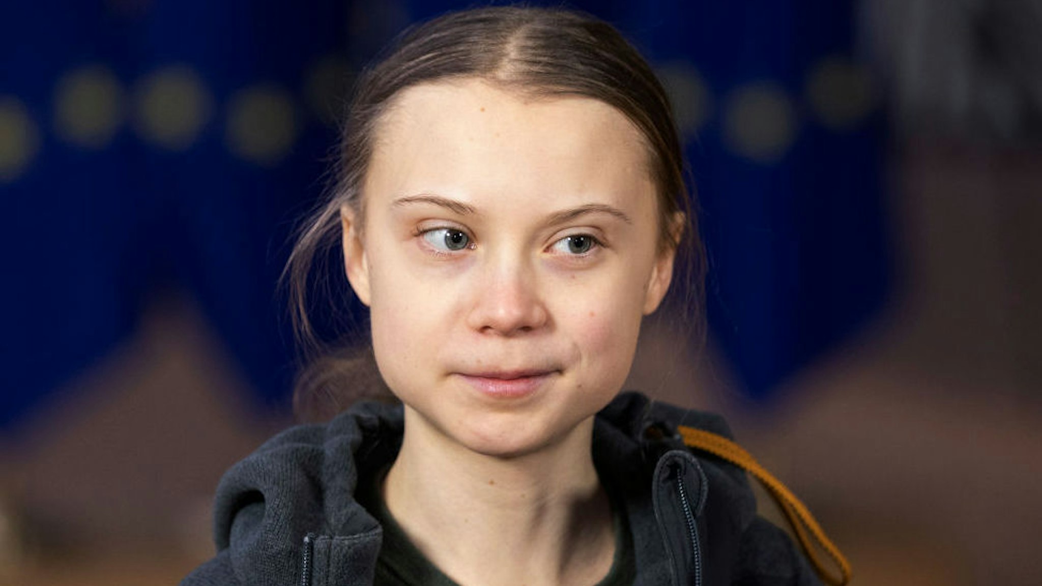 Swedish environmental activist on climate change Greta Thunberg is talking to media as she arrives for an EU environment Council at the Europa, the European Council headquarter, on March 5, 2020, in Brussels, Belgium.