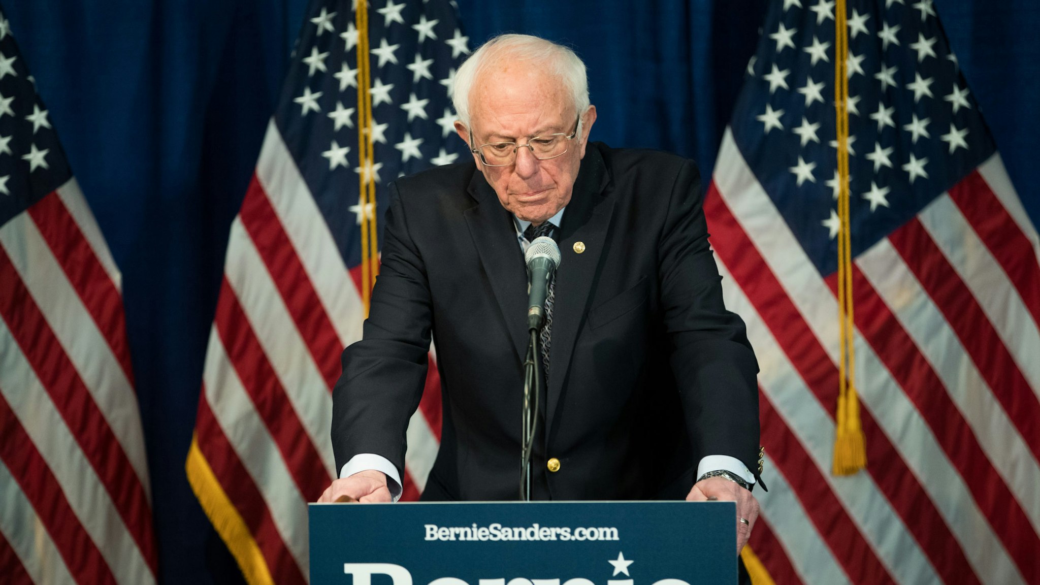 BURLINGTON, VT - MARCH 11: Democratic presidential candidate Sen. Bernie Sanders (I-VT) delivers a campaign update at the Hotel Vermont on March 11, 2020 in Burlington, Vermont. (Photo by Scott Eisen/Getty Images)