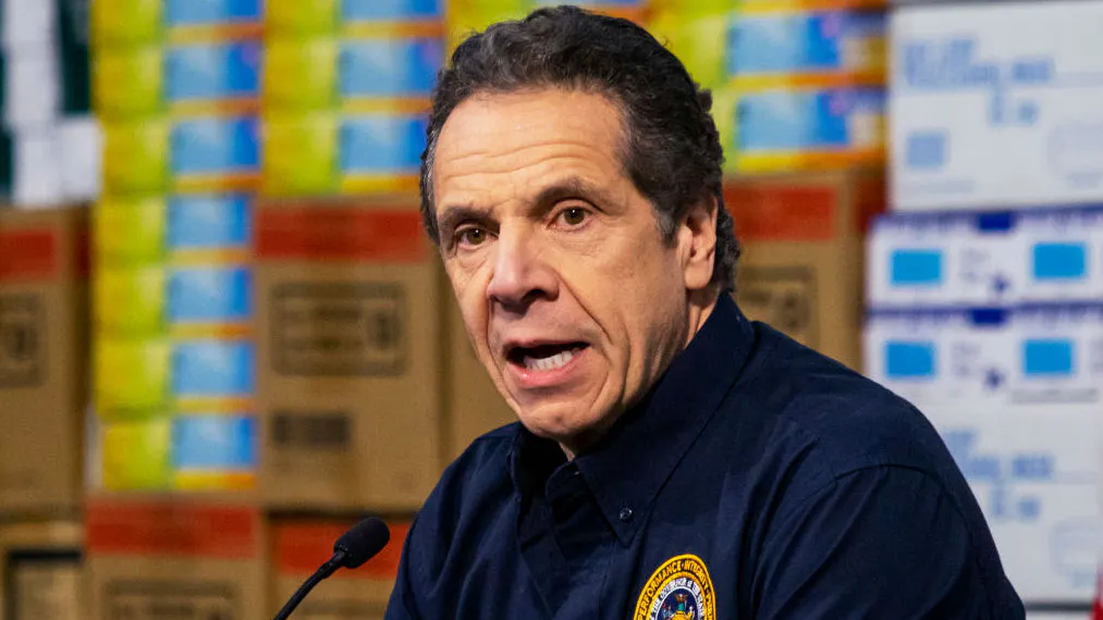 New York Governor Andrew Cuomo speaks to the media at the Javits Convention Center which is being turned into a hospital to help fight coronavirus cases on March 24, 2020 in New York City.