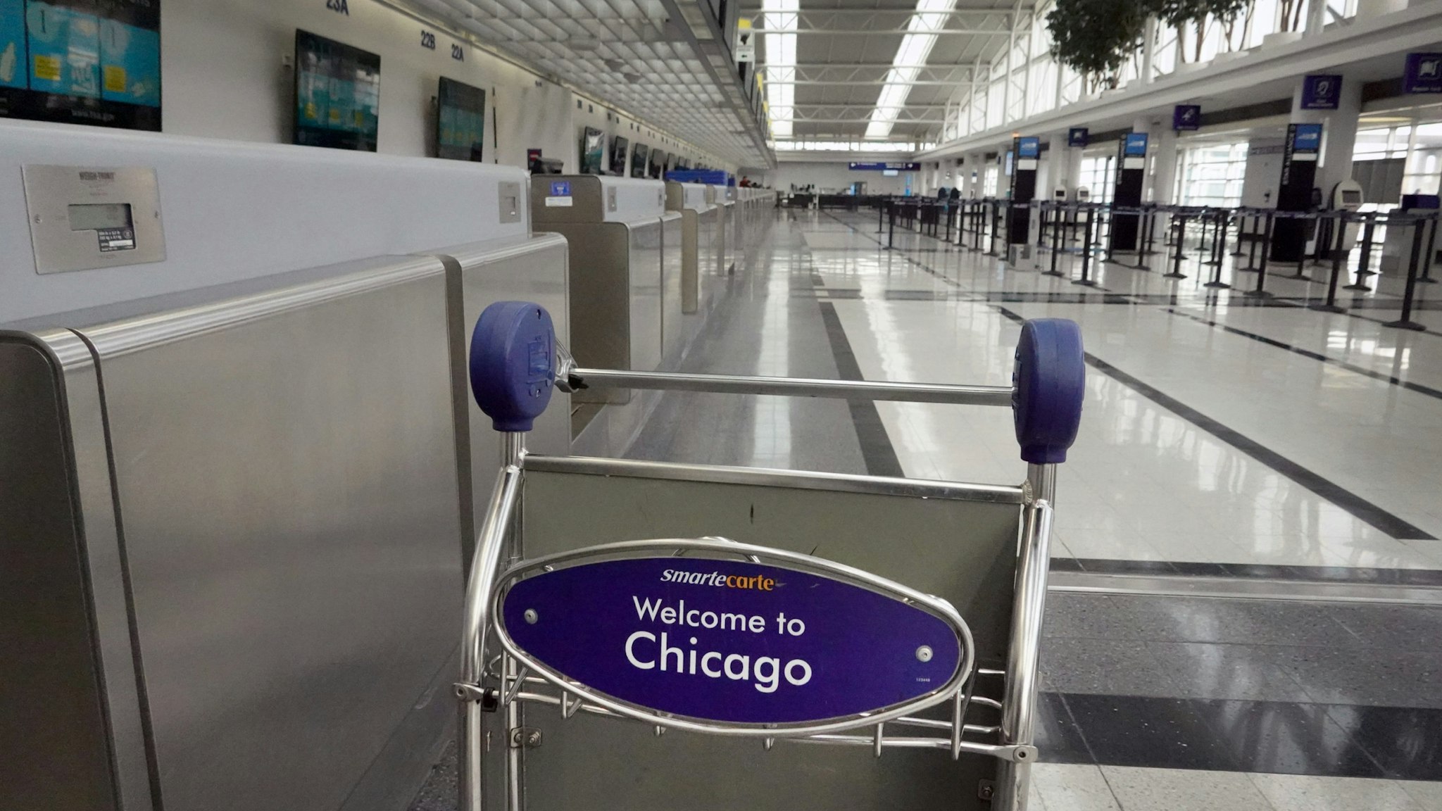 CHICAGO, ILLINOIS - MARCH 12: The international terminal at O'Hare Airport is nearly devoid of travelers on March 12, 2020 in Chicago, Illinois. Yesterday President Donald Trump announced a travel ban for European travelers coming into the U.S. for the next 30 days in an attempt to stem the proliferation of the COVID-19 pandemic. (Photo by Scott Olson/Getty Images)