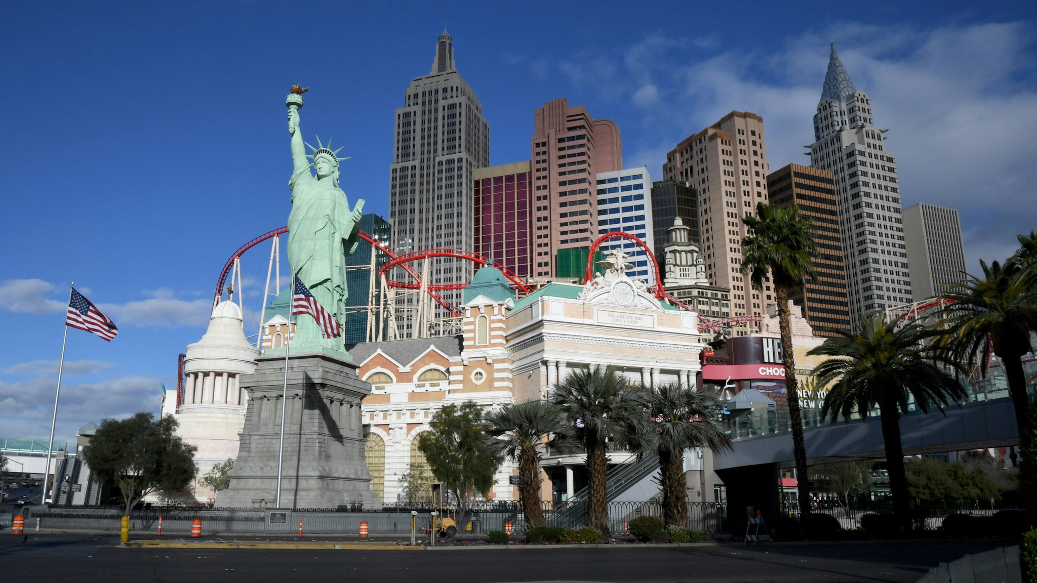 LAS VEGAS, NEVADA - MARCH 17: An exterior view shows the New York-New York Hotel & Casino after the Las Vegas Strip resort was closed as the coronavirus continues to spread across the United States on March 17, 2020 in Las Vegas, Nevada. MGM Resorts International, which owns the New York-New York, suspended operations at all of its Las Vegas properties until further notice to combat the spread of the virus. The World Health Organization declared the coronavirus (COVID-19) a global pandemic on March 11th. (Photo by Ethan Miller/Getty Images)