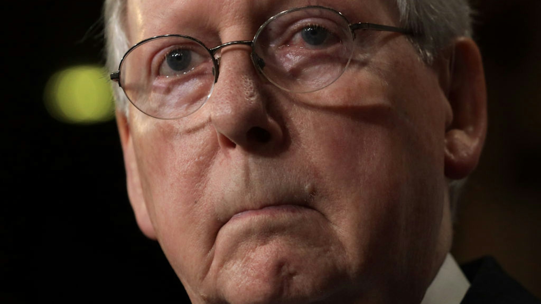 U.S. Senate Majority Leader Sen. Mitch McConnell (R-KY) listens during a news conference at the U.S. Capitol March 17, 2020 in Washington, DC.