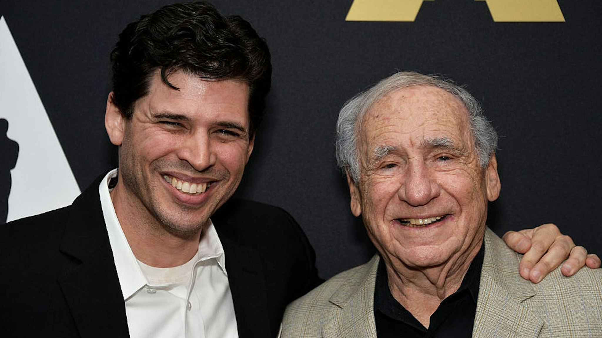 Author Max Brooks (L) and his father, actor Mel Brooks attend The Academy's 20th Anniversary Screening of "The Shawshank Redemption" at the AMPAS Samuel Goldwyn Theater on November 18, 2014 in Beverly Hills, California.