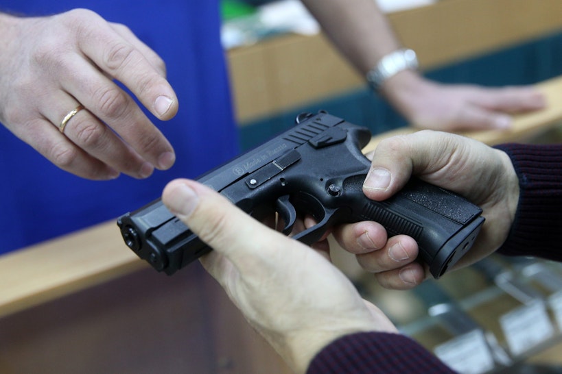 KAZAN, RUSSIA - JANUARY 11, 2017: A nonlethal pistol for sale at the Guns House shop. Yegor Aleyev/TASS (Photo by Yegor Aleyev\TASS via Getty Images)