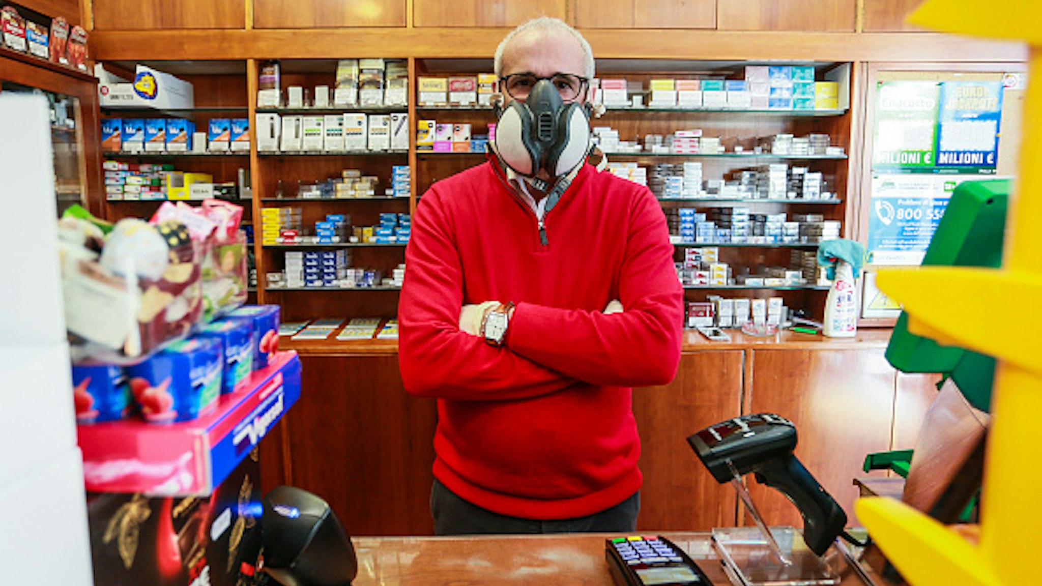 ROME, ITALY - MARCH 16: A tobacconist keeps working during the Coronavirus (COVID-19) emergency on March 16, 2020 in Rome, Italy. It's a week after the Italian Government has taken the unprecedented measure of a nationwide lockdown by closing all businesses except essential services such as pharmacies, grocery stores, hardware stores, gas stations and tobacco stores. During the Coronavirus (COVID-19) emergency.