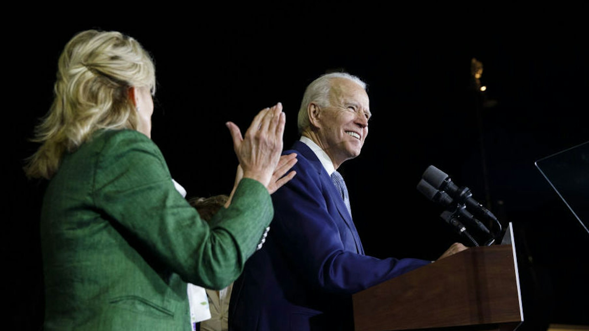 Former Vice President Joe Biden, 2020 Democratic presidential candidate, smiles during a primary night rally in the Baldwin Hills neighborhood of Los Angeles, California, U.S., on Tuesday, March 3, 2020. The biggest day of the presidential primary calendar will define the nomination fight for Bernie Sanders and Biden and determine whether Michael Bloomberg and Elizabeth Warren have a rationale for carrying on their campaigns. Photographer: Patrick T. Fallon/Bloomberg