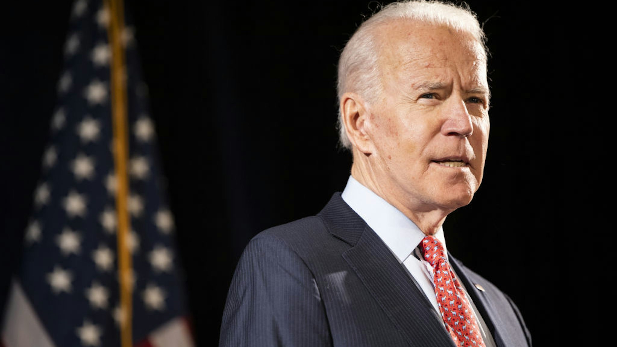 Former Vice President Joe Biden, 2020 Democratic presidential candidate, speaks during a news conference in Wilmington, Delaware, U.S., on Thursday, March 12, 2020. Biden sought to deliver an antidote to President Donald Trump's response to the coronavirus outbreak on Thursday, unveiling a new plan that shows how he would fight the spread of the virus and urging the administration to use it. Photographer: Ryan Collerd/Bloomberg