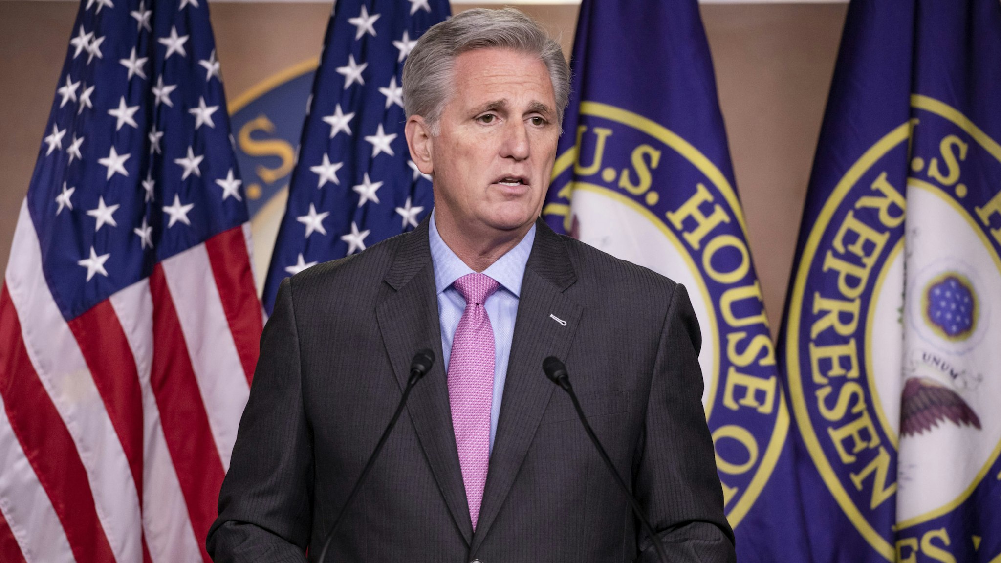 WASHINGTON, DC - MARCH 05: House Minority Leader Kevin McCarthy (R-CA) holds his weekly press conference on Capitol Hill on March 5, 2020 in Washington, DC.