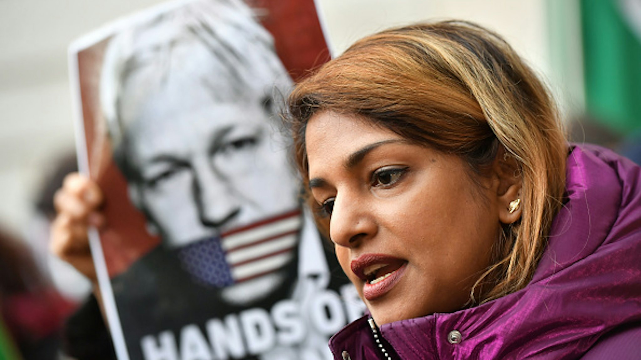 Rapper M.I.A. speaks to the media outside Westminster Magistrates Court, London where Wikileaks founder Julian Assange is appearing for an administrative hearing relating to his extradition to the United States over allegations that he conspired to break into a classified Pentagon computer.