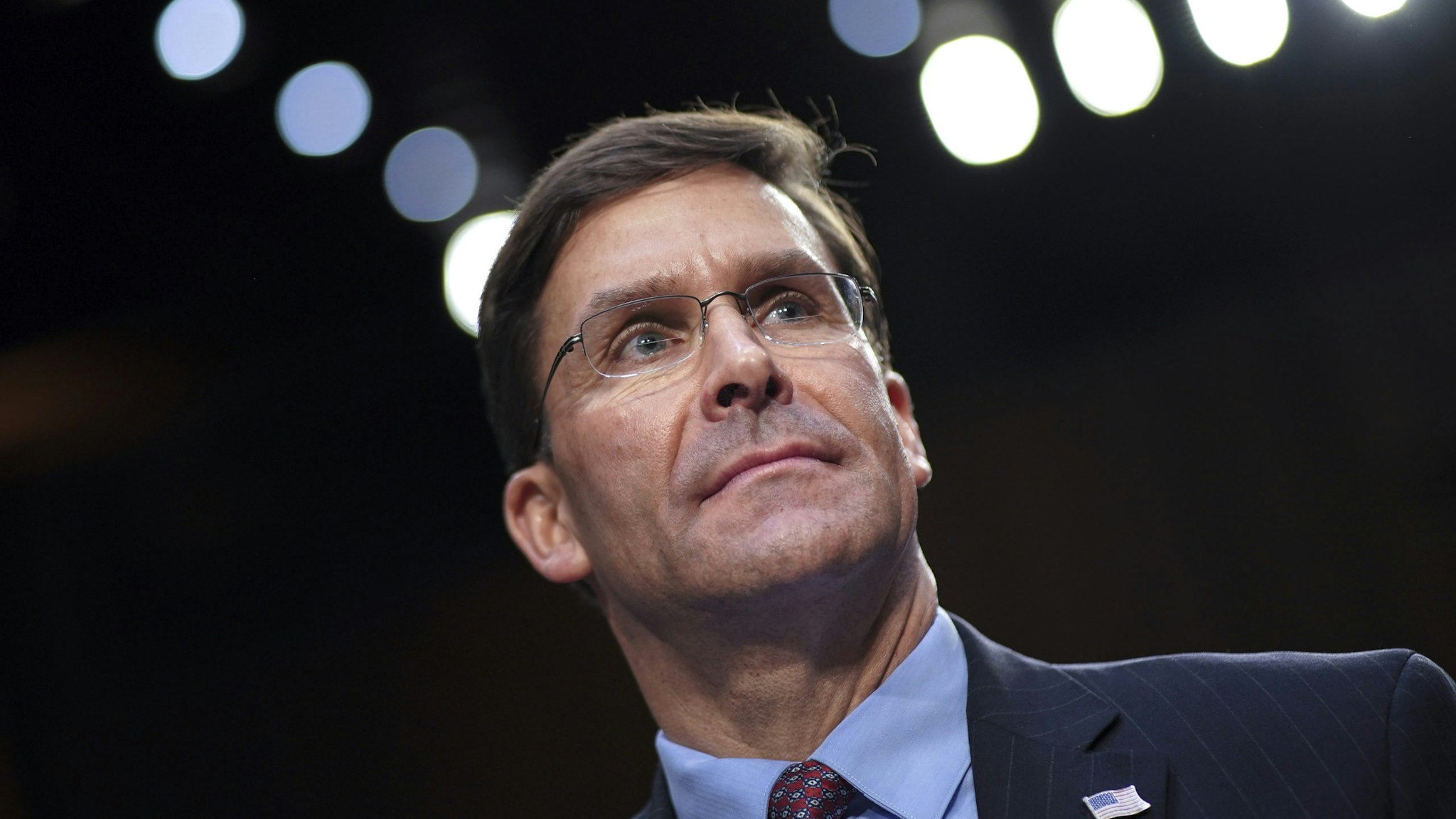 WASHINGTON, DC - MARCH 04: U.S. Secretary of Defense Mark Esper testifies during a Senate Armed Services Committee hearing concerning the Department of Defense budget in the Hart Senate Office Building on March 4, 2020 in Washington, DC. Esper and Milley testified about the Defense Authorization Request for Fiscal Year 2021 and the Future Years Defense Program.