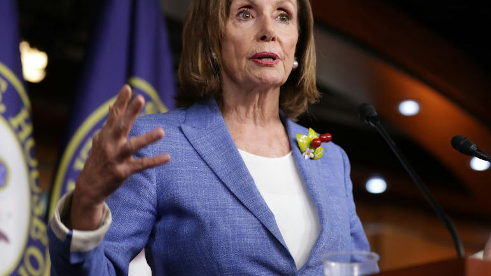 WASHINGTON, DC - JULY 26: Speaker of the House Nancy Pelosi (D-CA) holds her weekly press conference at the U.S. Capitol Visitors Center July 26, 2019 in Washington, DC. The House of Representatives passed a 2-year budget deal Thursday that was struck between Pelosi and Treasury Secretary Steven Mnuchin.