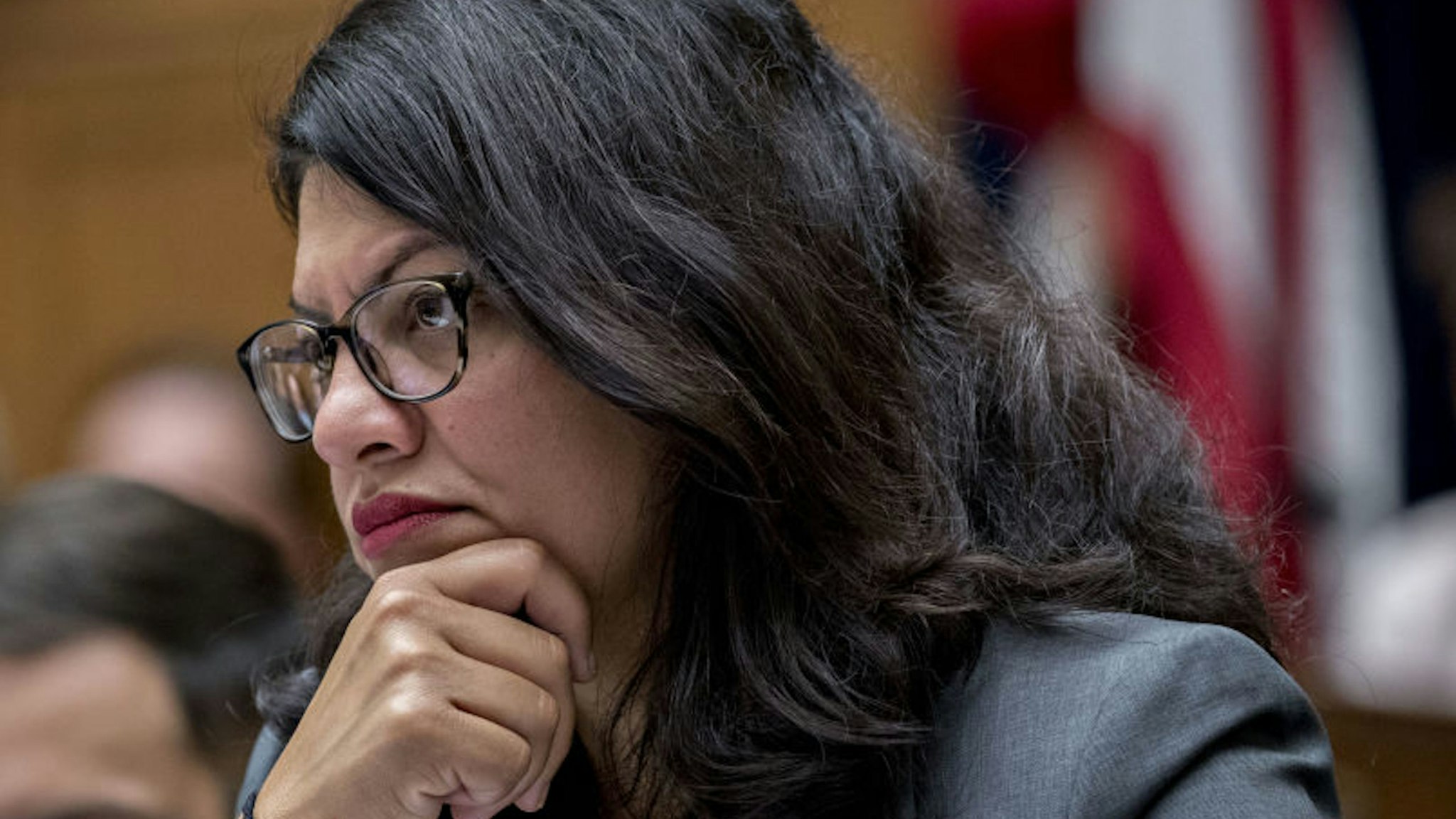 Representative Rashida Tlaib, a Democrat from Michigan, listens during a House Financial Services Committee hearing with David Marcus, head of blockchain with Facebook Inc., not pictured, in Washington, D.C., U.S., on Wednesday, July 17, 2019. Republican and Democratic Senators sharply questioned Facebook Inc.'s plan to create its own digital money, adding to a chorus of skepticism across Washington and underscoring the challenges the company faces in getting its cryptocurrency off the ground.