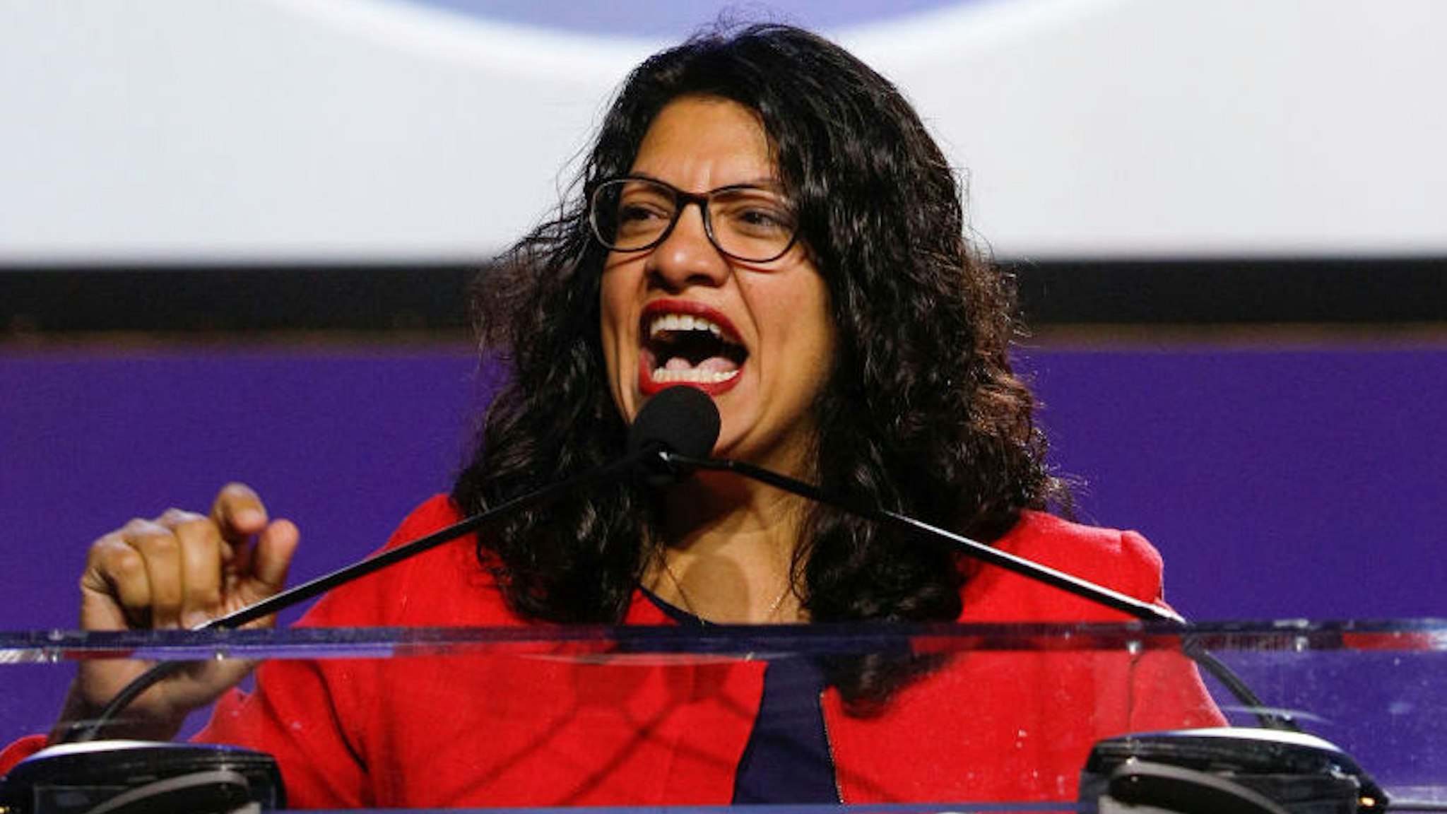DETROIT, MI - JULY 22: U.S. Representative Rashida Tlaib (D-MI) speaks at the opening plenary session of the NAACP 110th National Convention on July 22, 2019 in Detroit, Michigan. The Convention is from July 20 to July 24 at Detroit’s COBO Center. The theme of this year’s Convention is, “When We Fight, We Win.”