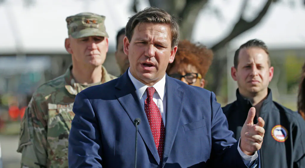 Florida Gov. Ron DeSantis talks to the media during press conference at the Broward County mobile testing at CB Smith Park in Pembroke Pines on Thursday, March 19, 2020. (David Santiago/Miami Herald/TNS)