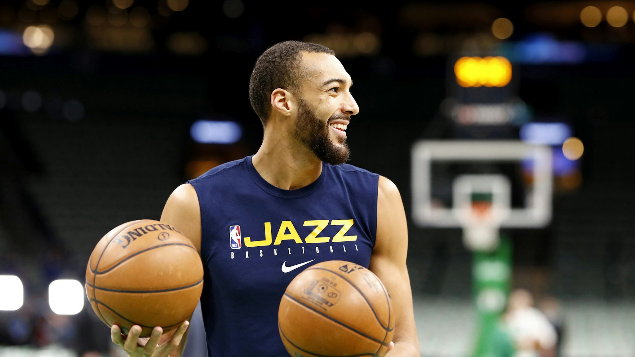 BOSTON, MASSACHUSETTS - MARCH 06: Rudy Gobert #27 of the Utah Jazz warms up before the game against the Boston Celtics at TD Garden on March 06, 2020 in Boston, Massachusetts.
