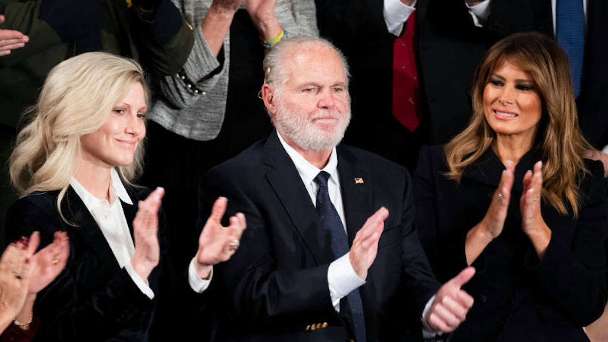 Rush Limbaugh is recognized before First Lady Melania Trump, right, awarded him the Presidential Medal of Freedom during President Donald Trump’s State of the Union address in the House Chamber on Tuesday, February 4, 2020. (Photo By Tom Williams/CQ Roll Call)