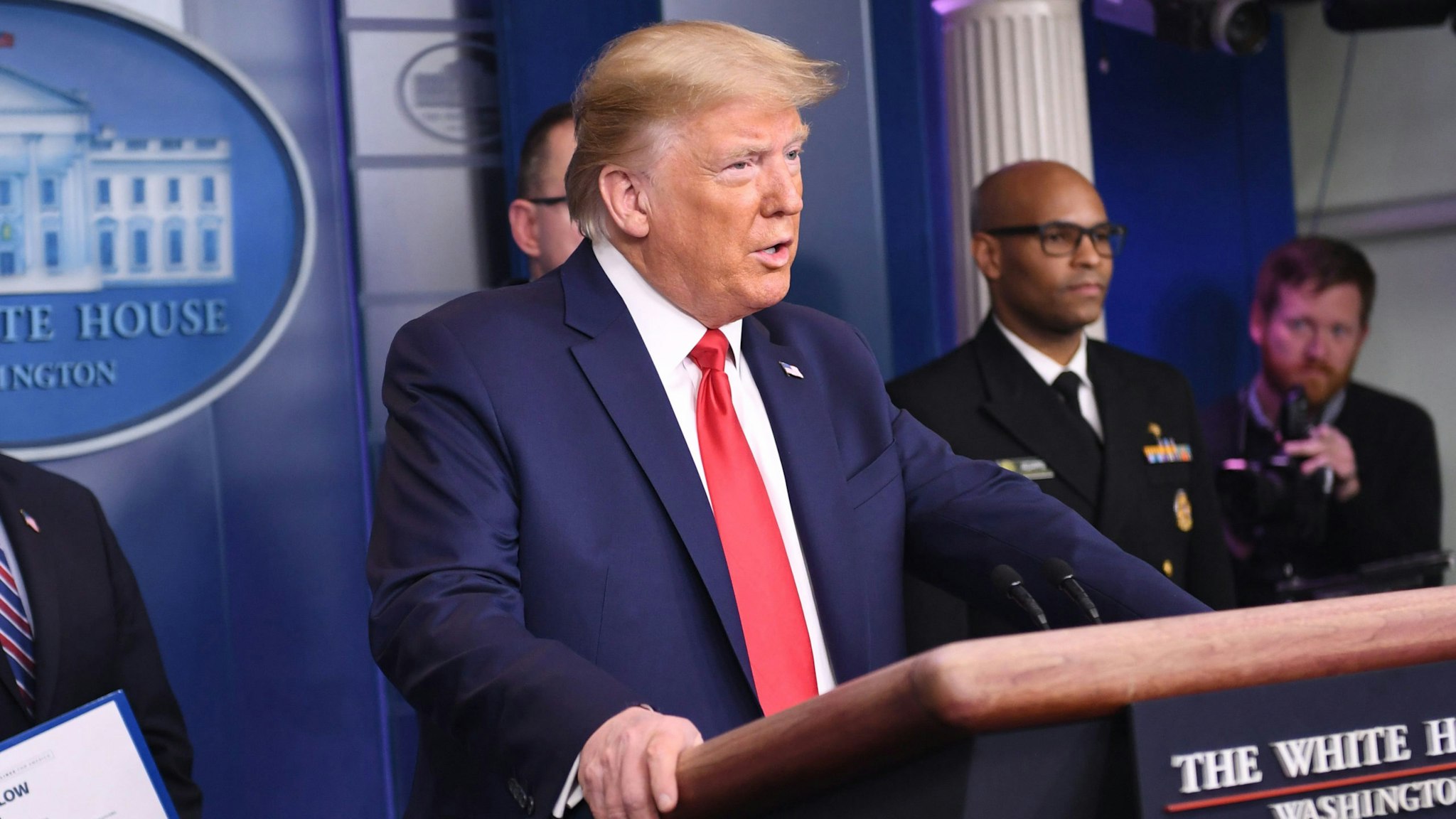 US President Donald Trump speaks during the daily briefing on the novel coronavirus, COVID-19, at the White House on March 22, 2020, in Washington, DC.
