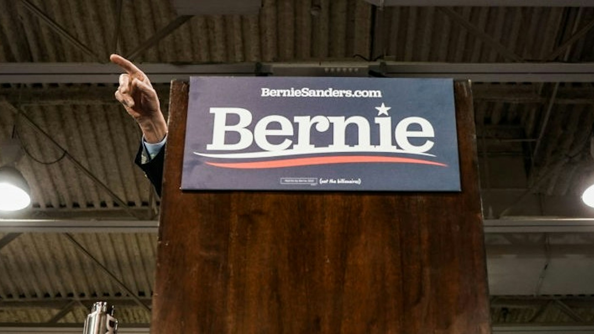 VIRGINIA BEACH, VA - FEBRUARY 29: Sen. Bernie Sanders, I-Vt., Democratic Presidential Candidate speaks to supporters during a rally at Virginia Wesleyan University Convocation Hall on Saturday, February 29, 2020 in Virginia Beach, VA. (Photo by