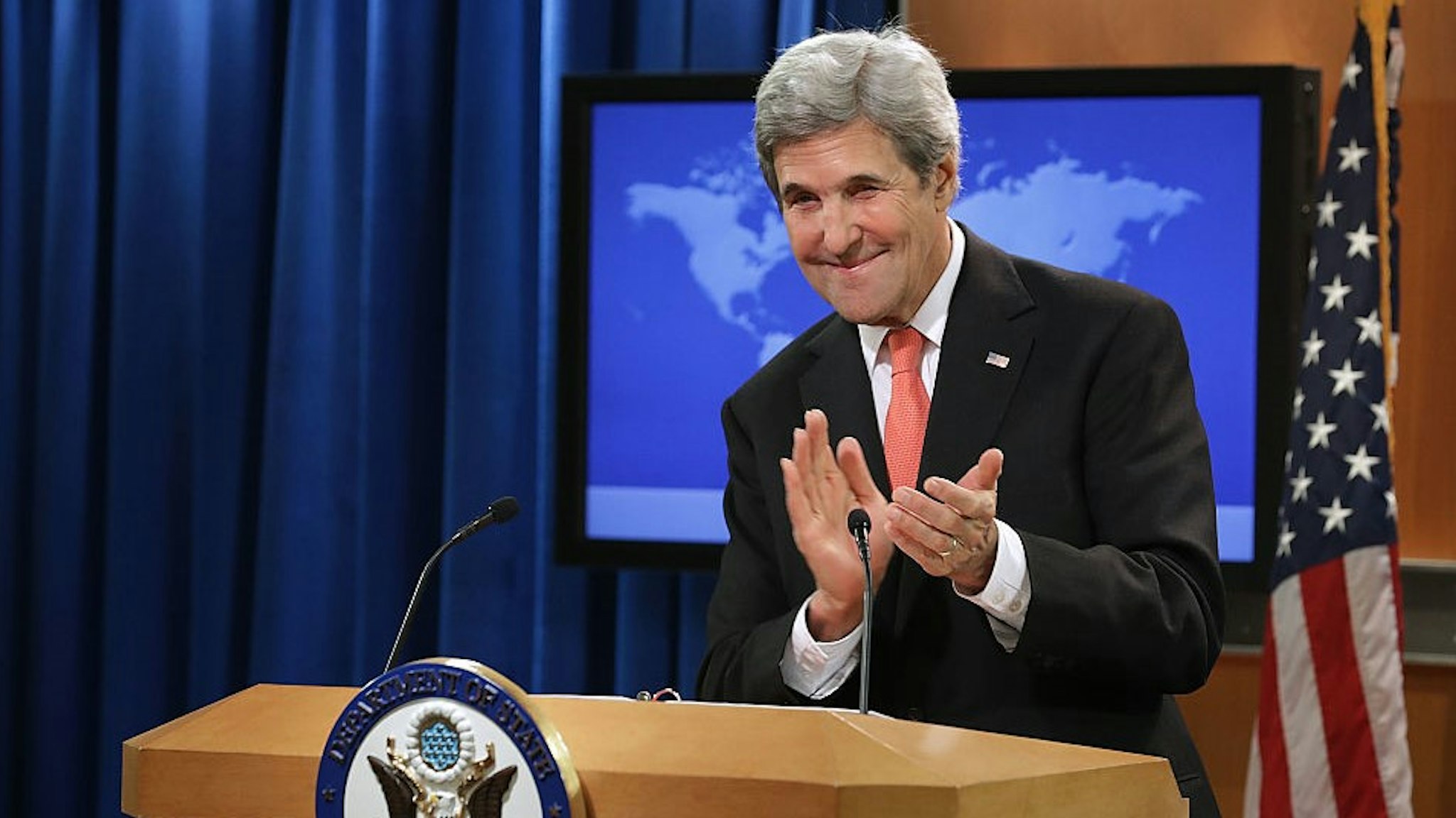 WASHINGTON, DC - JANUARY 05: U.S. Secretary of State John Kerry holds a news conference at the State Department headquarters at the Harry S. Truman building January 5, 2017 in Washington, DC. Kerry used the news conference to list what he considers his and President Barack Obama's foreign policy accomplishments as he prepares to hand the reigns of the department over to the Donald Trump administration. (Photo by