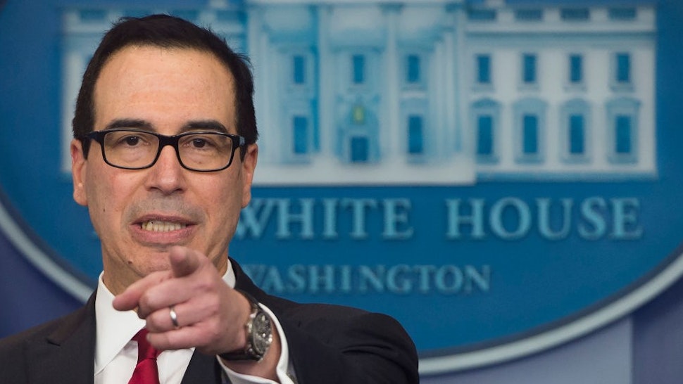 US Secretary of Treasury Steven Mnuchin speaks during the daily press briefing at the White House in Washington, DC, January 11, 2018. / AFP PHOTO / SAUL LOEB (Photo credit should read