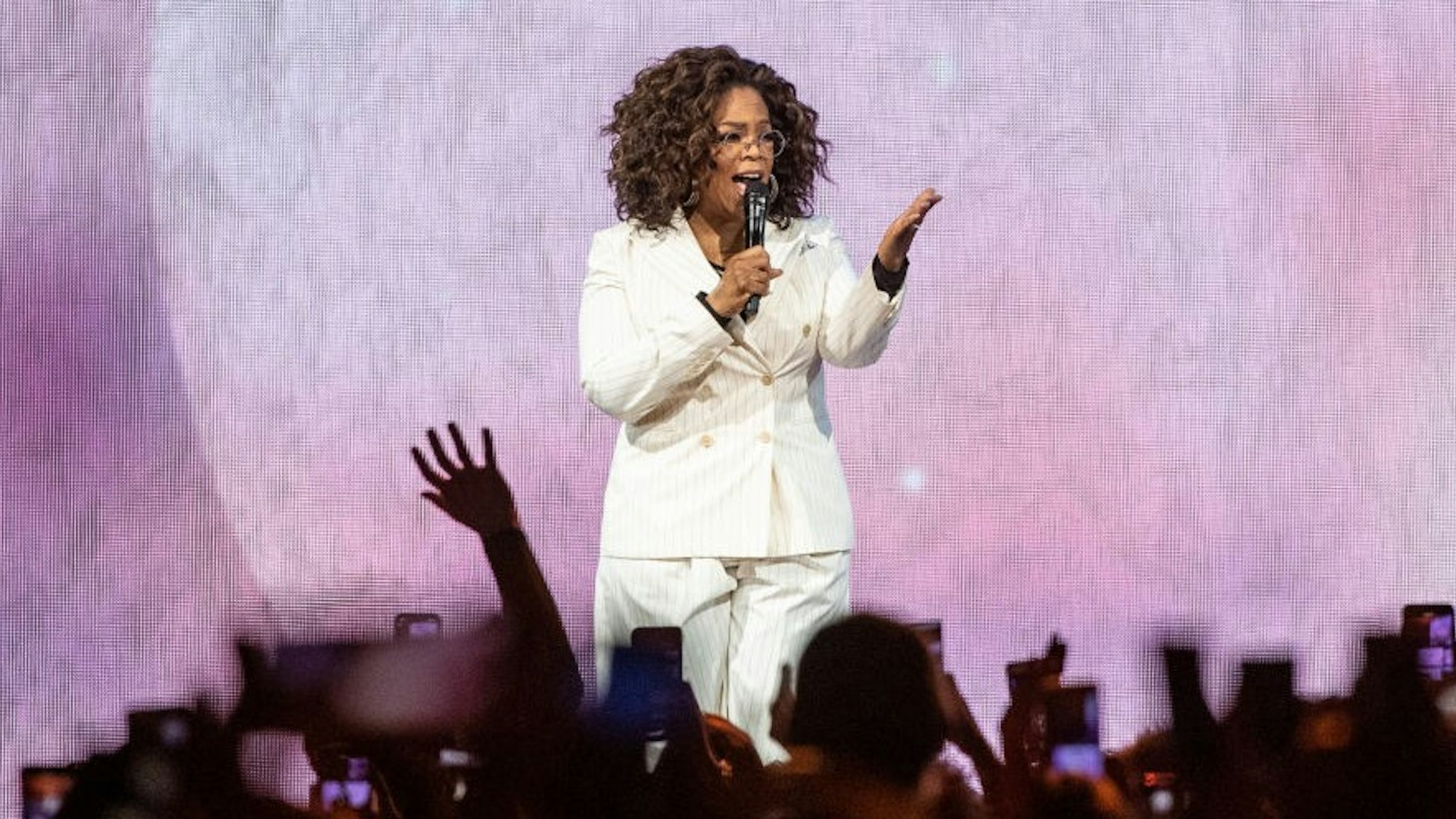 INGLEWOOD, CALIFORNIA - FEBRUARY 29: Oprah speaks onstage during 'Oprah's 2020 Vision: Your Life in Focus Tour' presented by WW (Weight Watchers Reimagined) at The Forum on February 29, 2020 in Inglewood, California. (Photo by