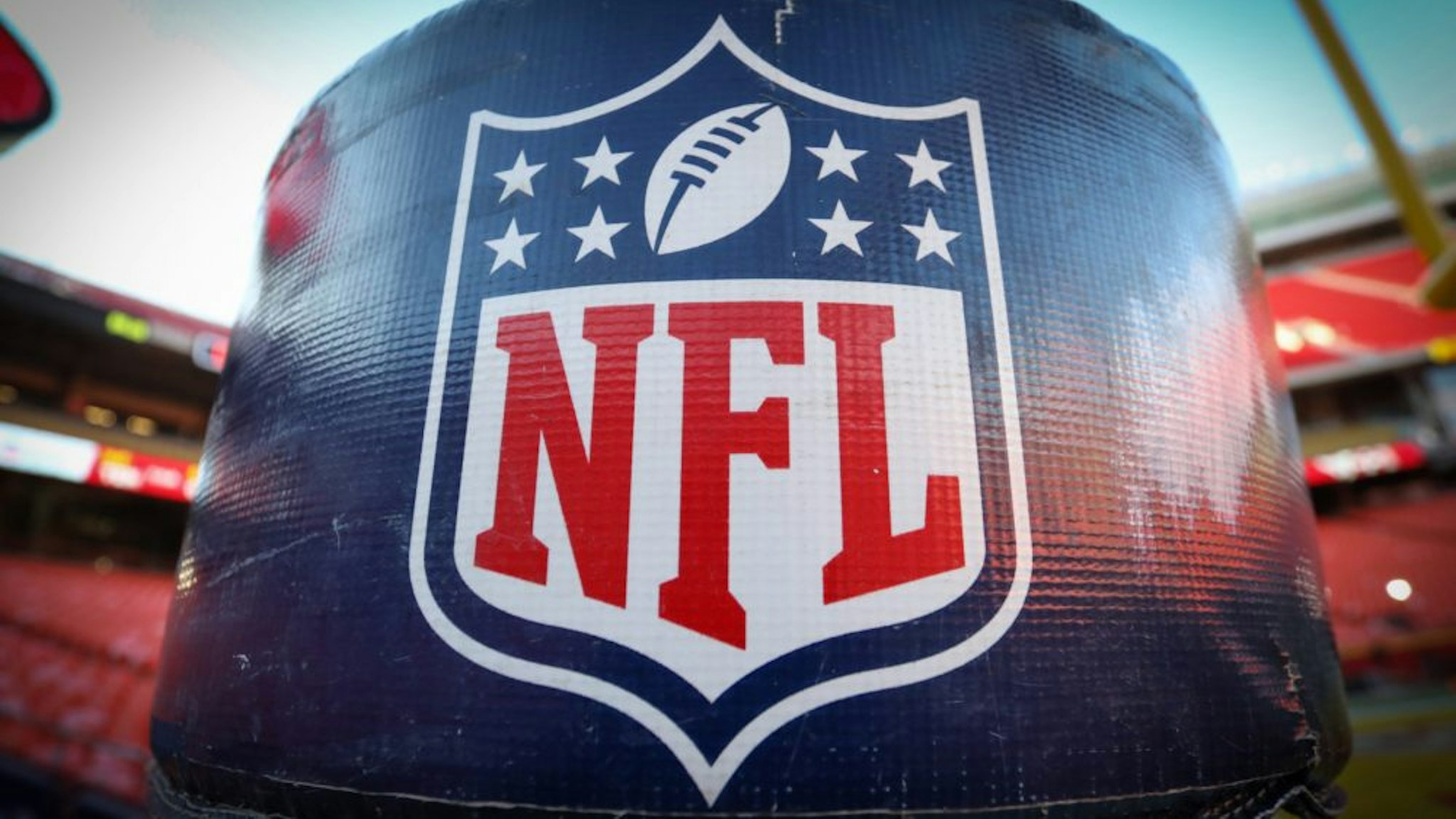 A view of the NFL logo before the AFC Championship game between the Tennessee Titans and Kansas City Chiefs on January 19, 2020 at Arrowhead Stadium in Kansas City, MO.