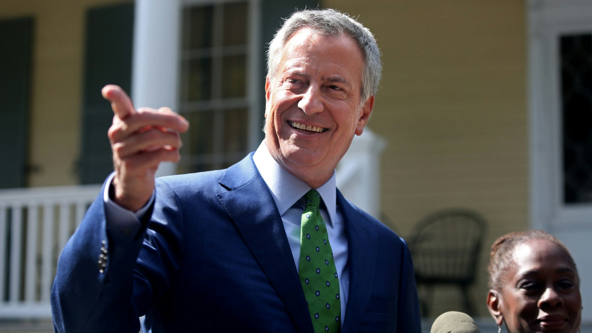 New York City Mayor Bill de Blasio speaks during a press conference held in front of Gracie Mansion on September 20, 2019 in New York City.
