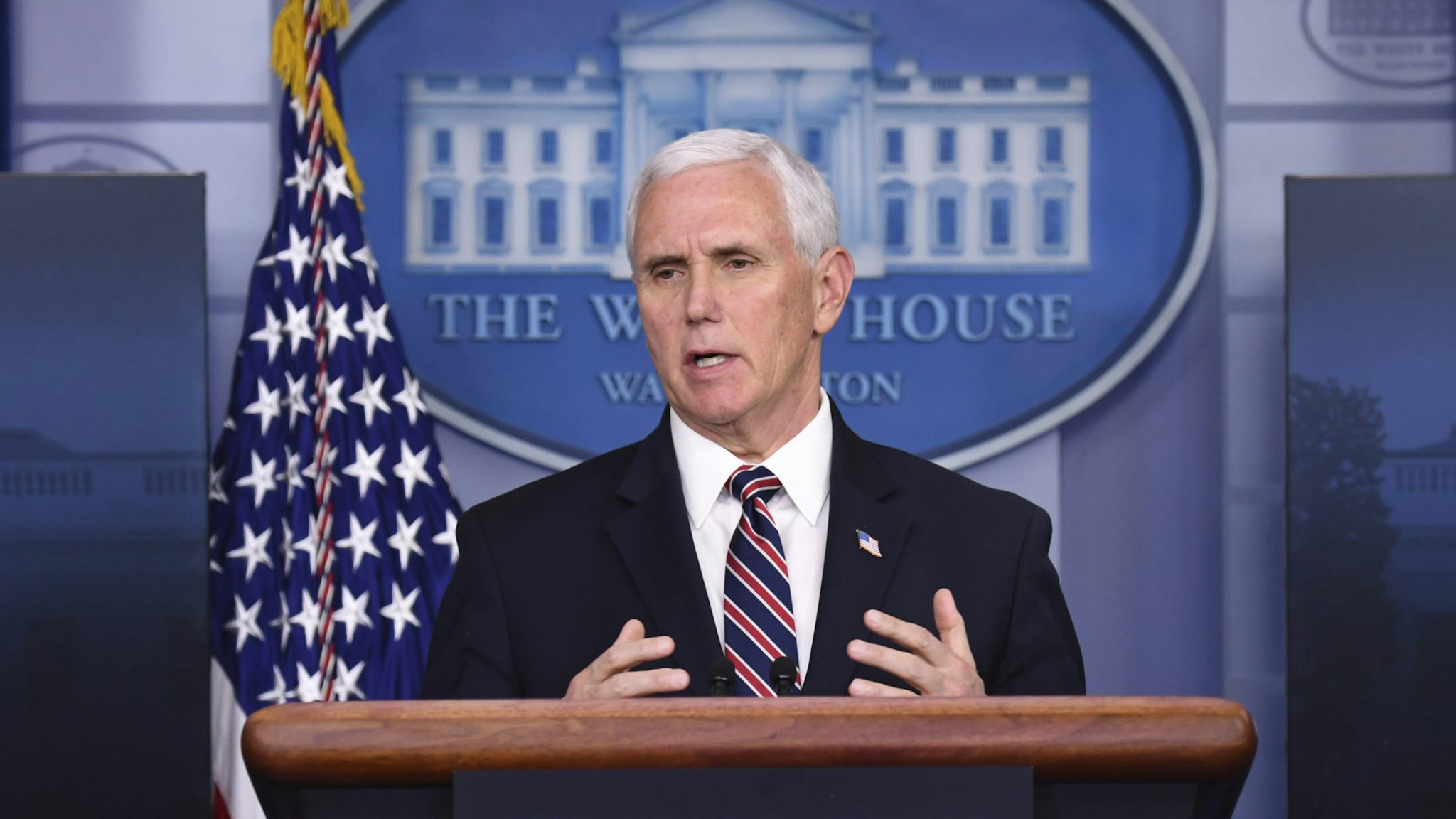 U.S. Vice President Mike Pence speaks during a Coronavirus Task Force news conference at the White House in Washington, D.C., U.S., on Thursday, April 2, 2020.