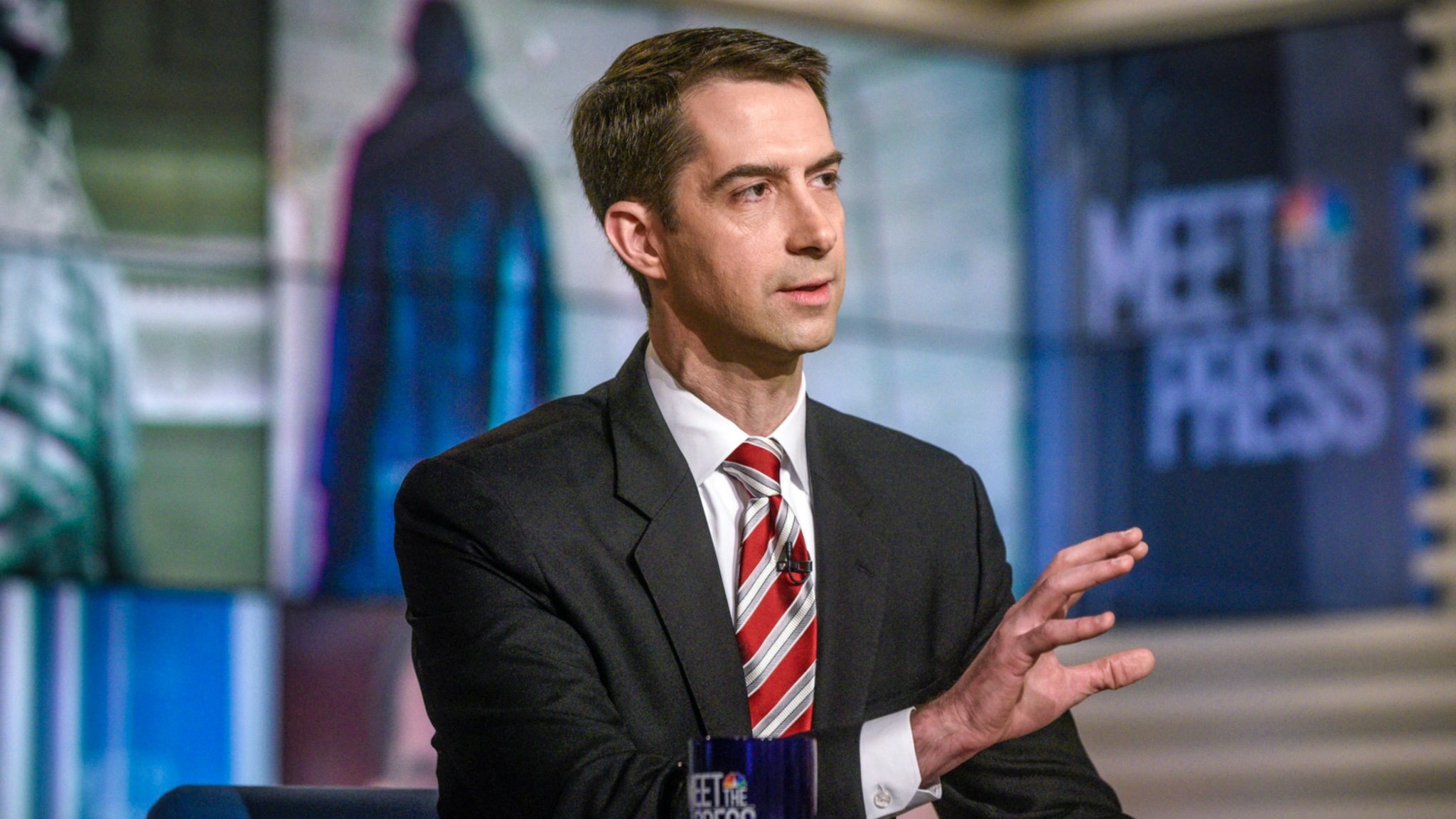 Pictured: (l-r) Sen. Tom Cotton (R-AR) appears on "Meet the Press" in Washington, D.C., Sunday, Jan. 21, 2018.