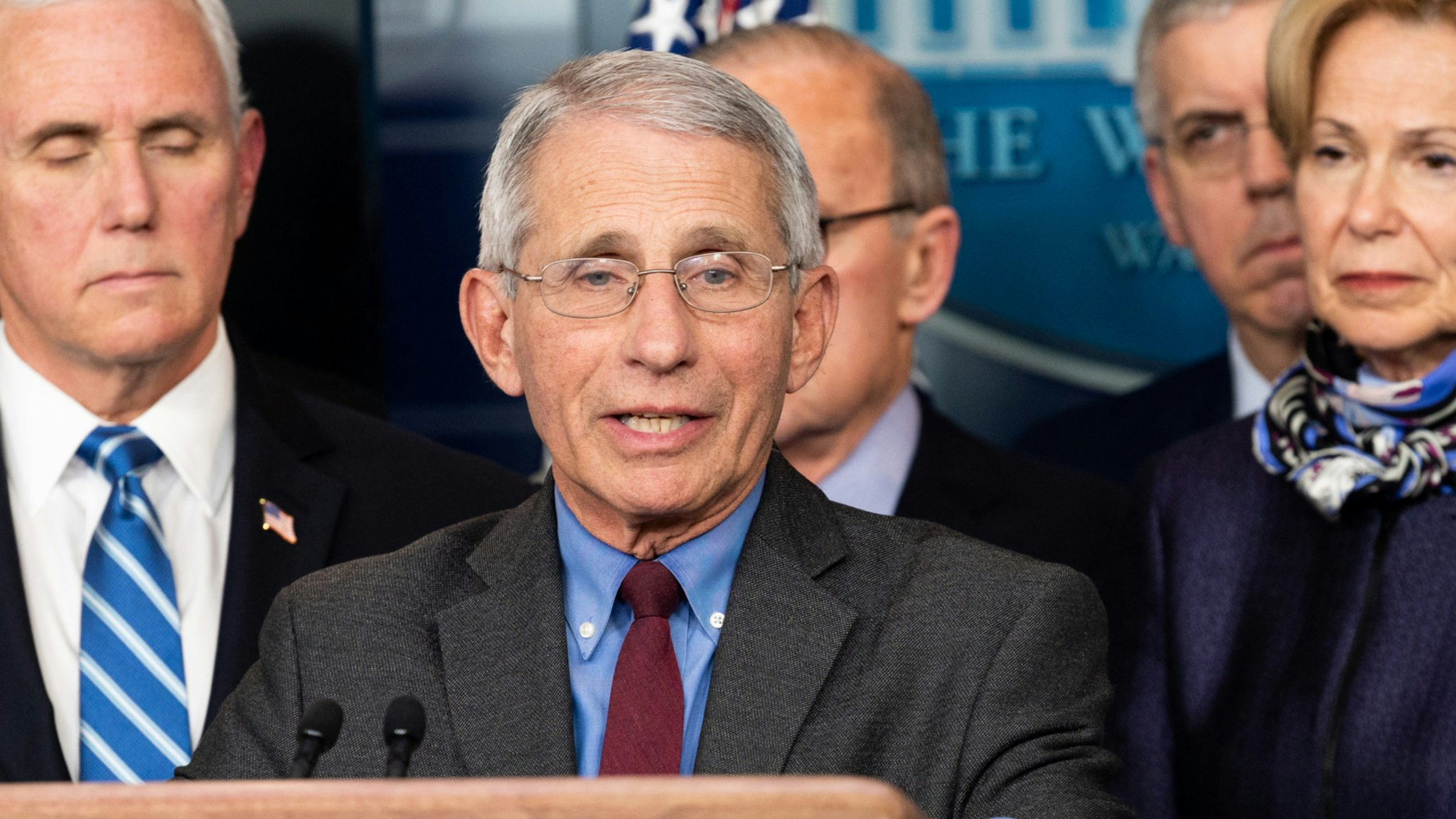 Dr. Anthony Fauci, Director of the National Institute of Allergy and Infectious Diseases, speaks at the Coronavirus Task Force Press Conference.