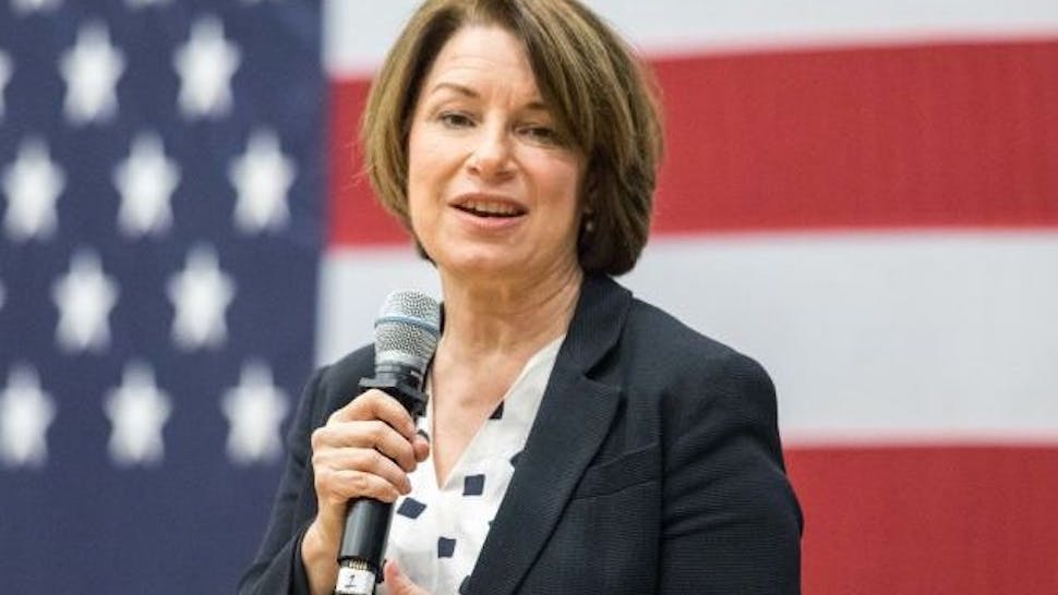 Presidential Candidate Sen.Amy Klobuchar Holds A Town Hall In New Hampshire NASHUA, NH - OCTOBER 25: Democratic presidential candidate Sen. Amy Klobuchar (D-MN) speaks during a town hall at Nashua Community College on October 25, 2019 in Nashua, New Hampshire