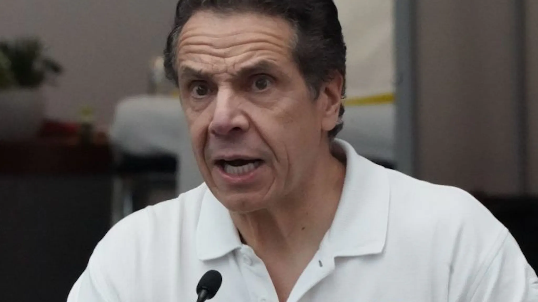 US-HEALTH-virus-Cuomo-POLITICS New York Governor Andrew Cuomo speaks to the press at the Jacob K. Javits Convention Center in New York, on March 27, 2020. - The New York National Guard, the US Army Corps of Engineers, and Javits employees are constructing a 1,000-bed facility at the center, as the state tries to contain the rising coronavirus cases.