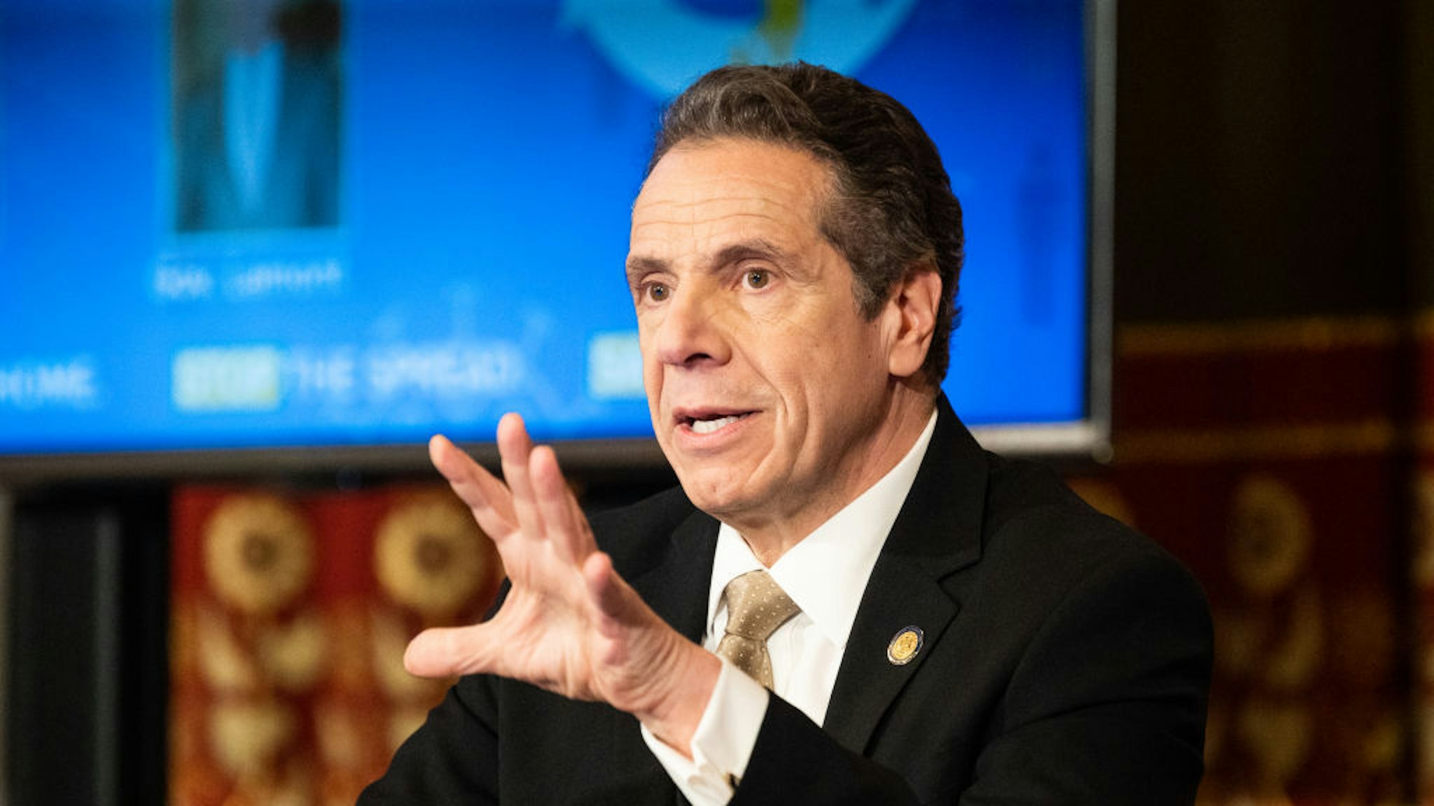 New York Governor Andrew Cuomo (D) speaking at a press Conference at the State Capitol reporting on the latest development of the Covid-19 Coronavirus situation.