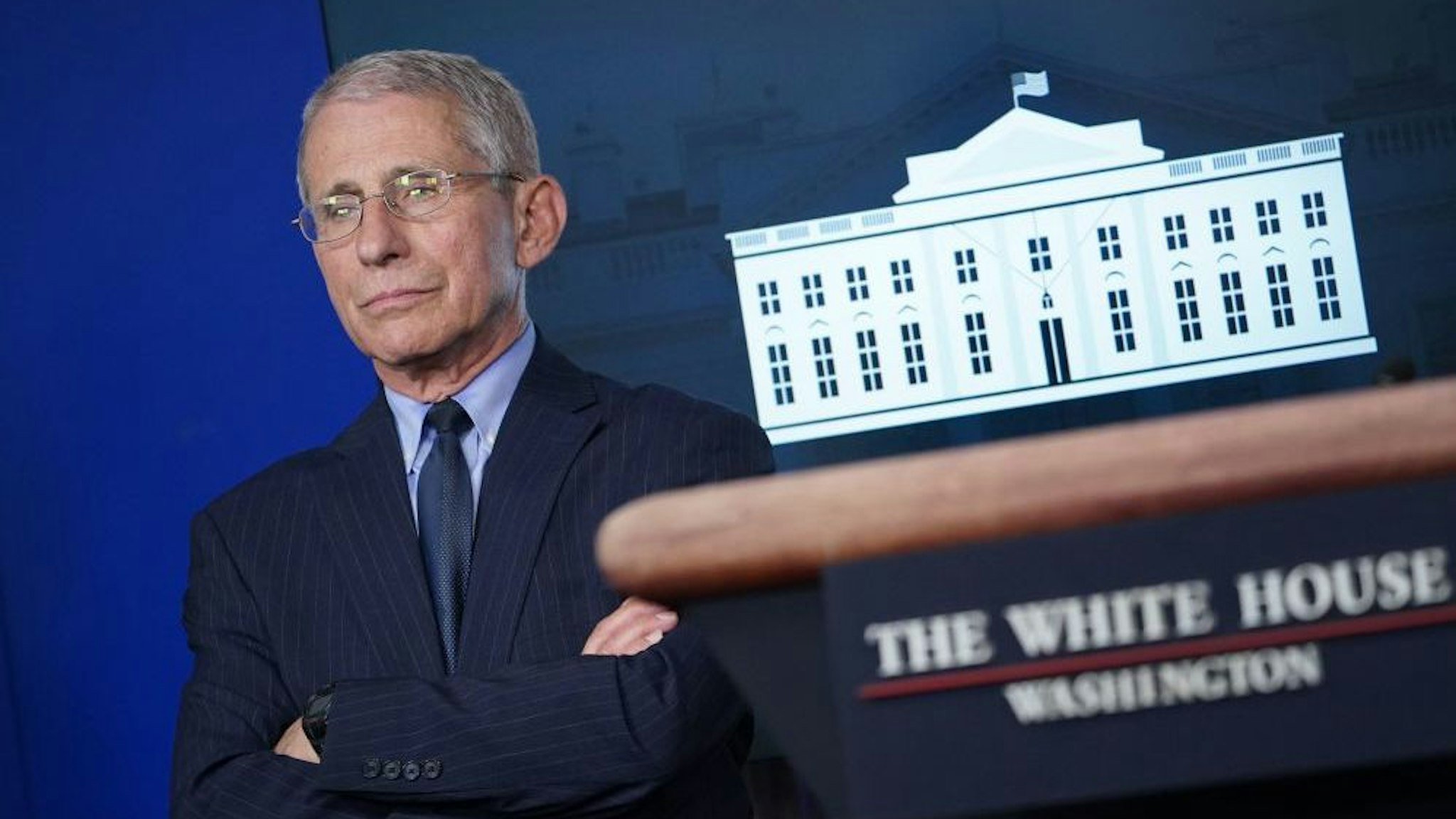 Director of the National Institute of Allergy and Infectious Diseases Anthony Fauci looks on during the daily briefing on the novel coronavirus, COVID-19, in the Brady Briefing Room at the White House on April 1, 2020, in Washington, DC. (Photo by Mandel NGAN / AFP)