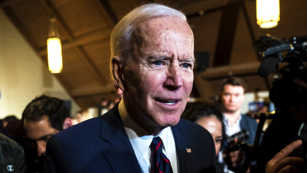 INDIANOLA, IA - JANUARY 18 : Democratic presidential candidate and former Vice President Joe Biden greets supporters after speaking at a campaign stop at Simpson College on Saturday, Jan 18, 2020 in Indianola, IA.