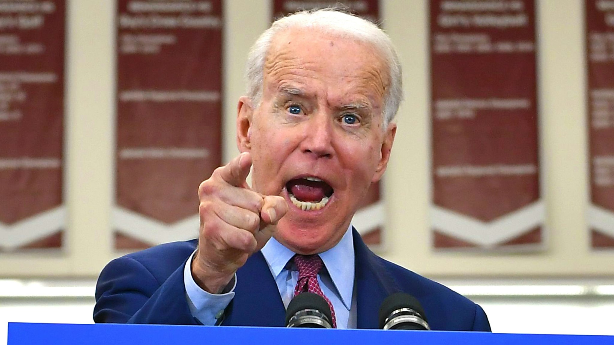 Democratic presidential candidate former Vice President Joe Biden gestures as he speaks during a campaign rally at Renaissance High School in Detroit, Michigan on March 9, 2020.
